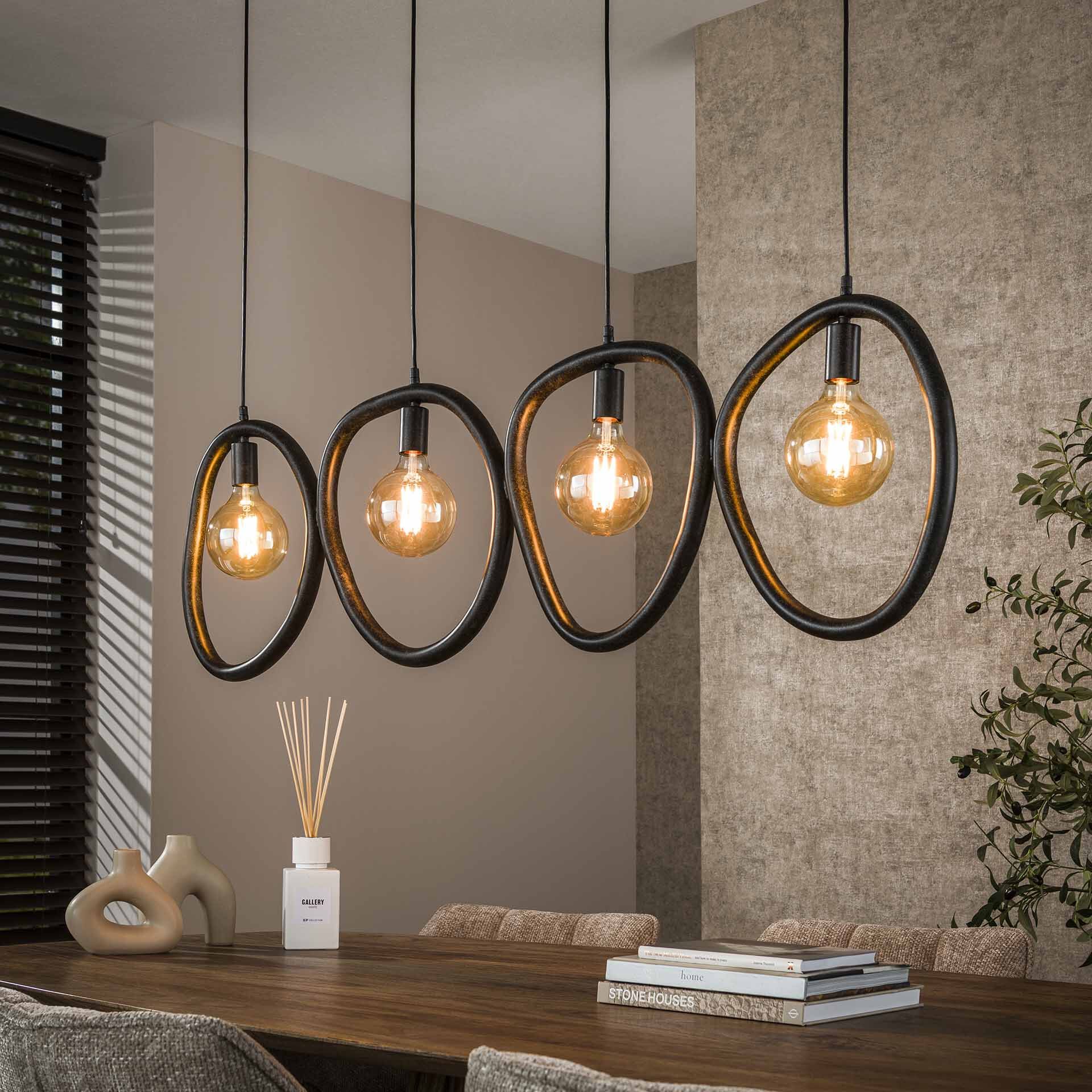 Organische Hanglamp Joelle – 4‑lampen in Artic Black voor een strak modern interieur