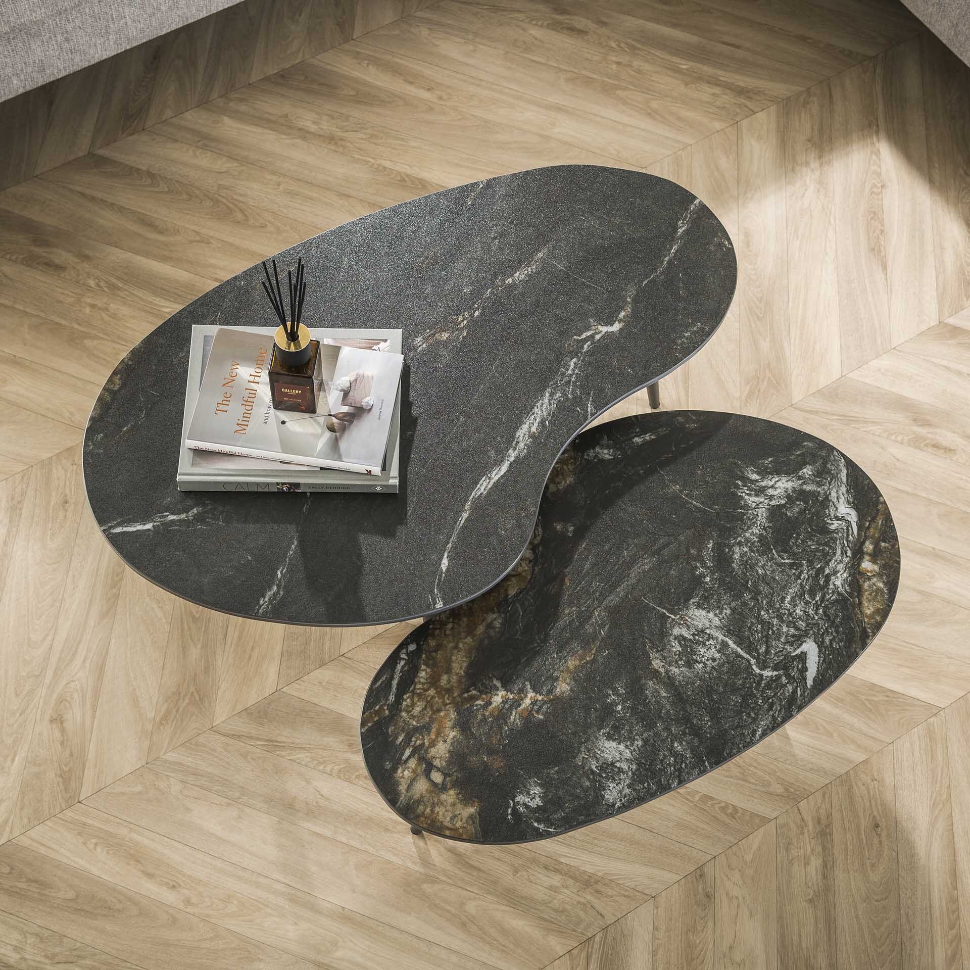 Organische Niervormige Salontafel Set – LifestyleFurn Ceramic Fossil Black