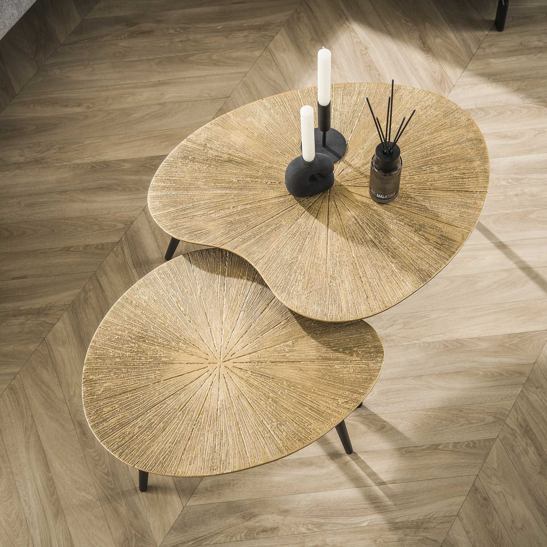 Organische Niervormige Salontafels Miya Ray Metal – Set van 2 in Antiek Brons/Goud