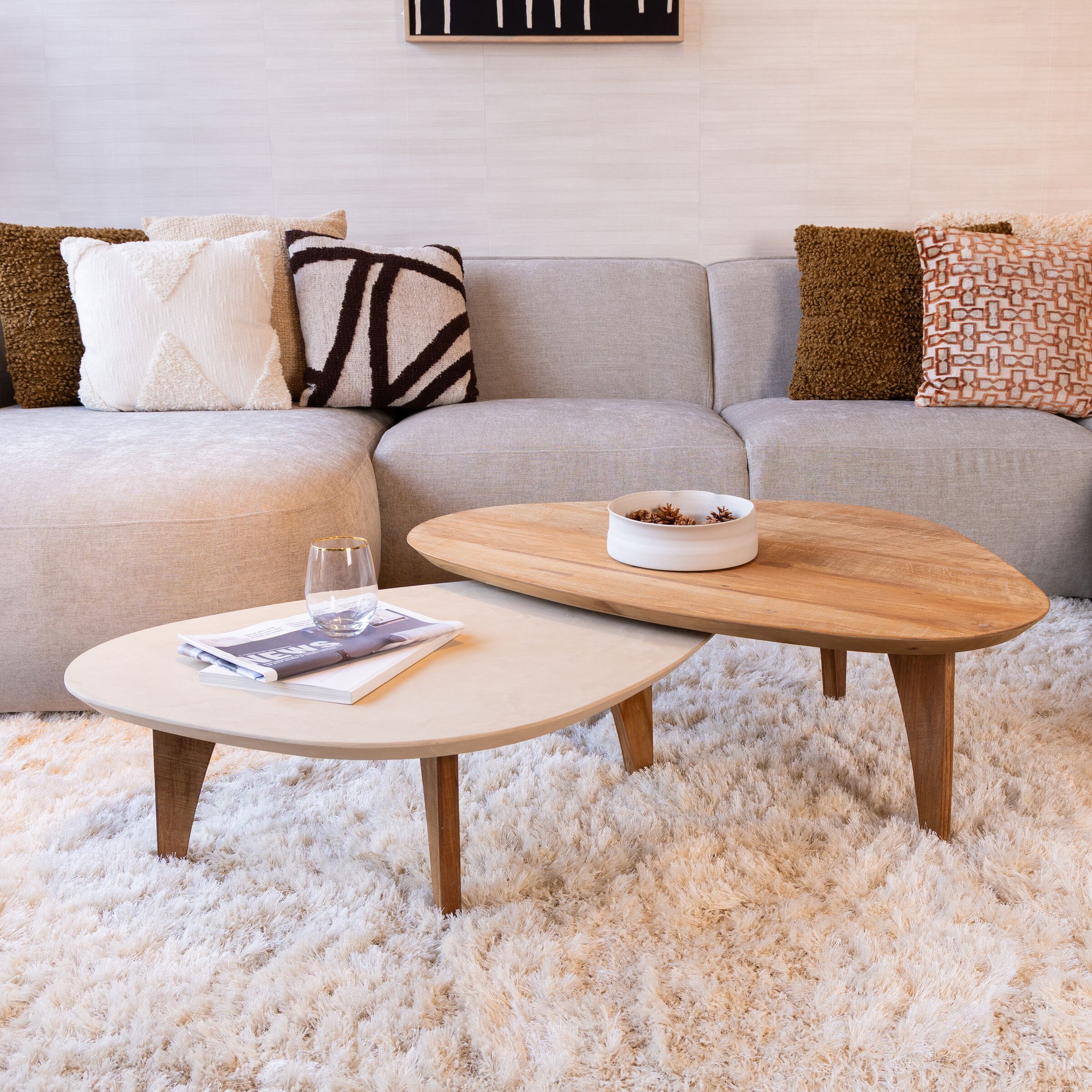Organische Salontafel Bliss Set van DTP Home – Stijlvolle duo van Mortex en Teakhout (100 × 70 cm)