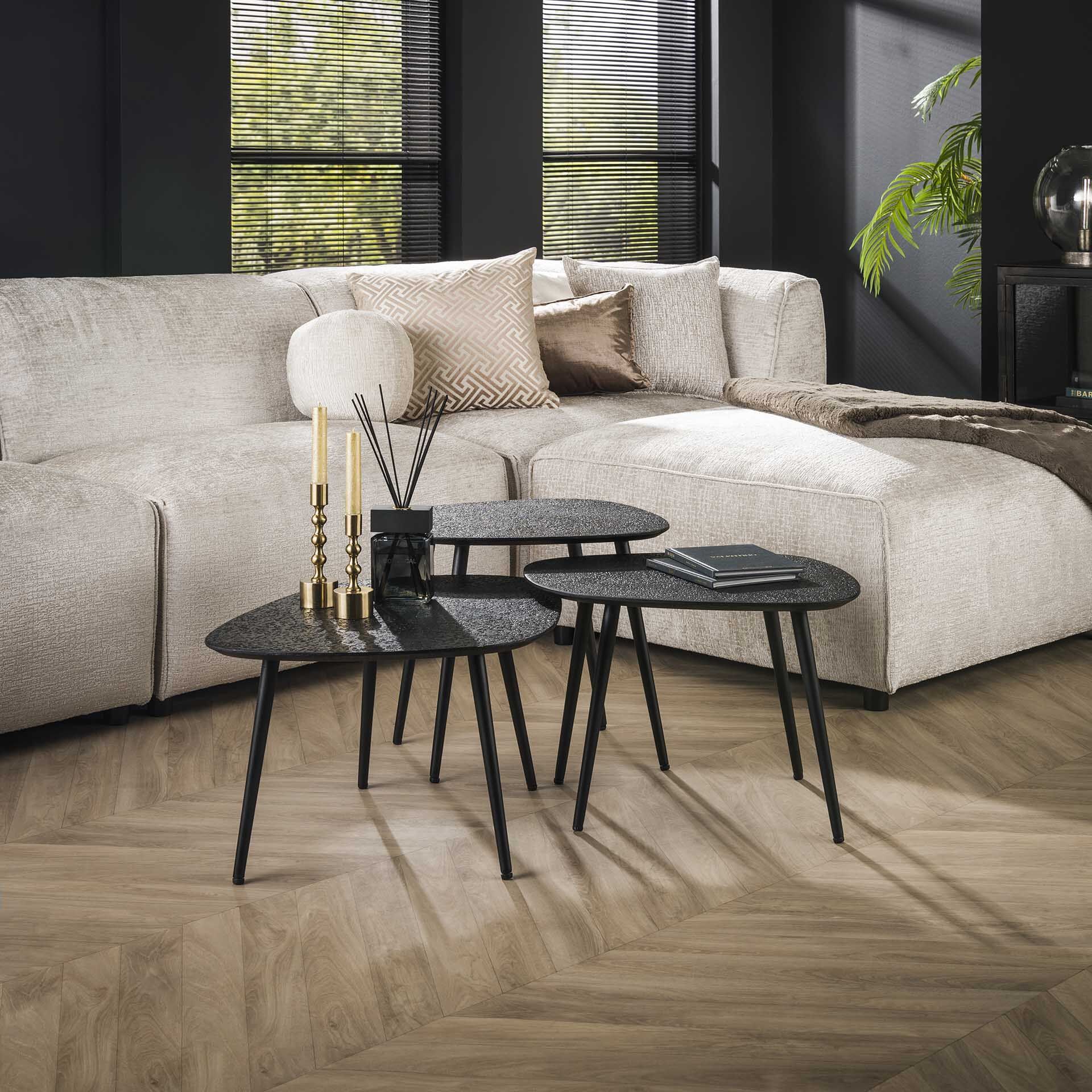 Organische Salontafel Daphane – Moderne metalen set in grijs