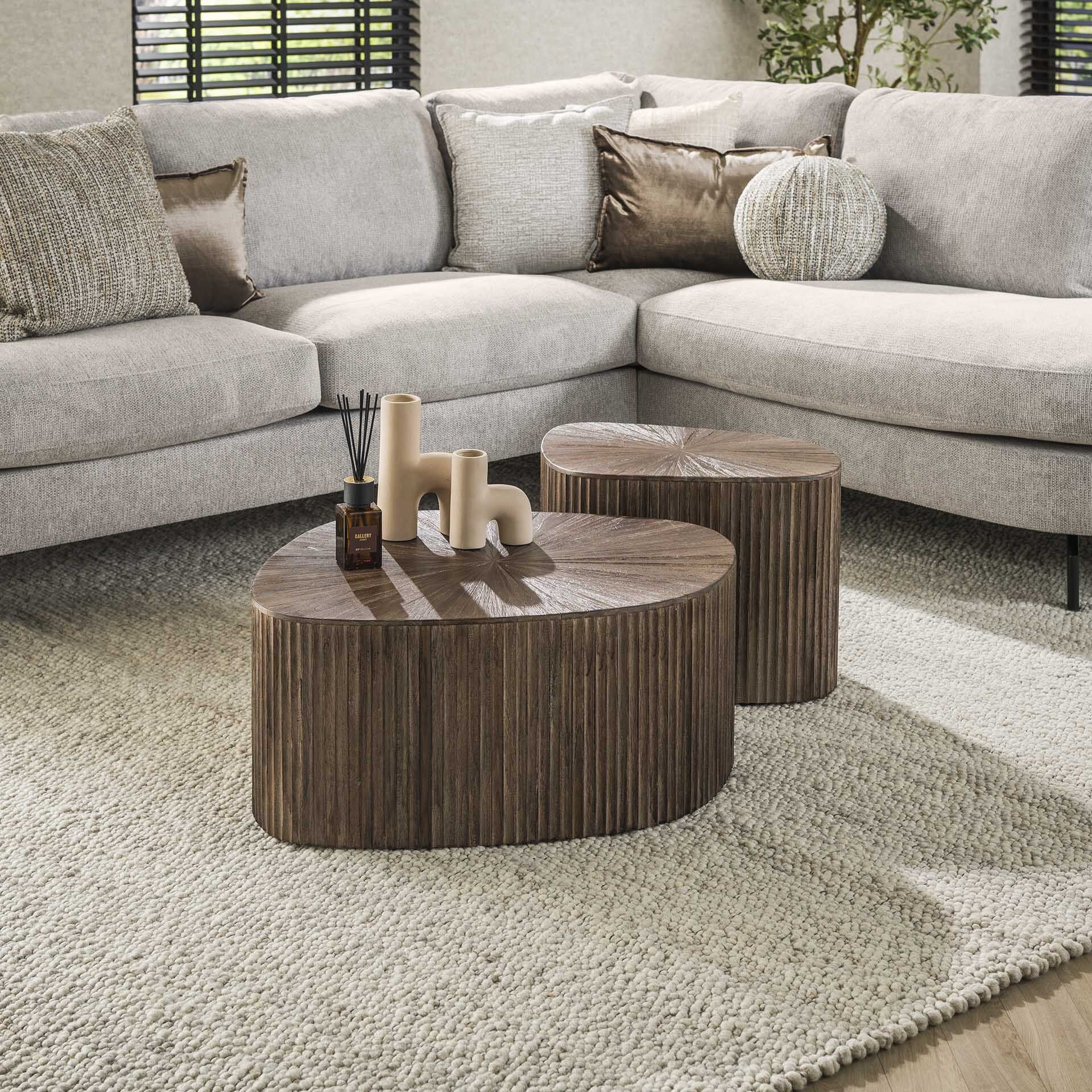 Organische Salontafel Sadaf van LifestyleFurn – Set van 2 in warm teak