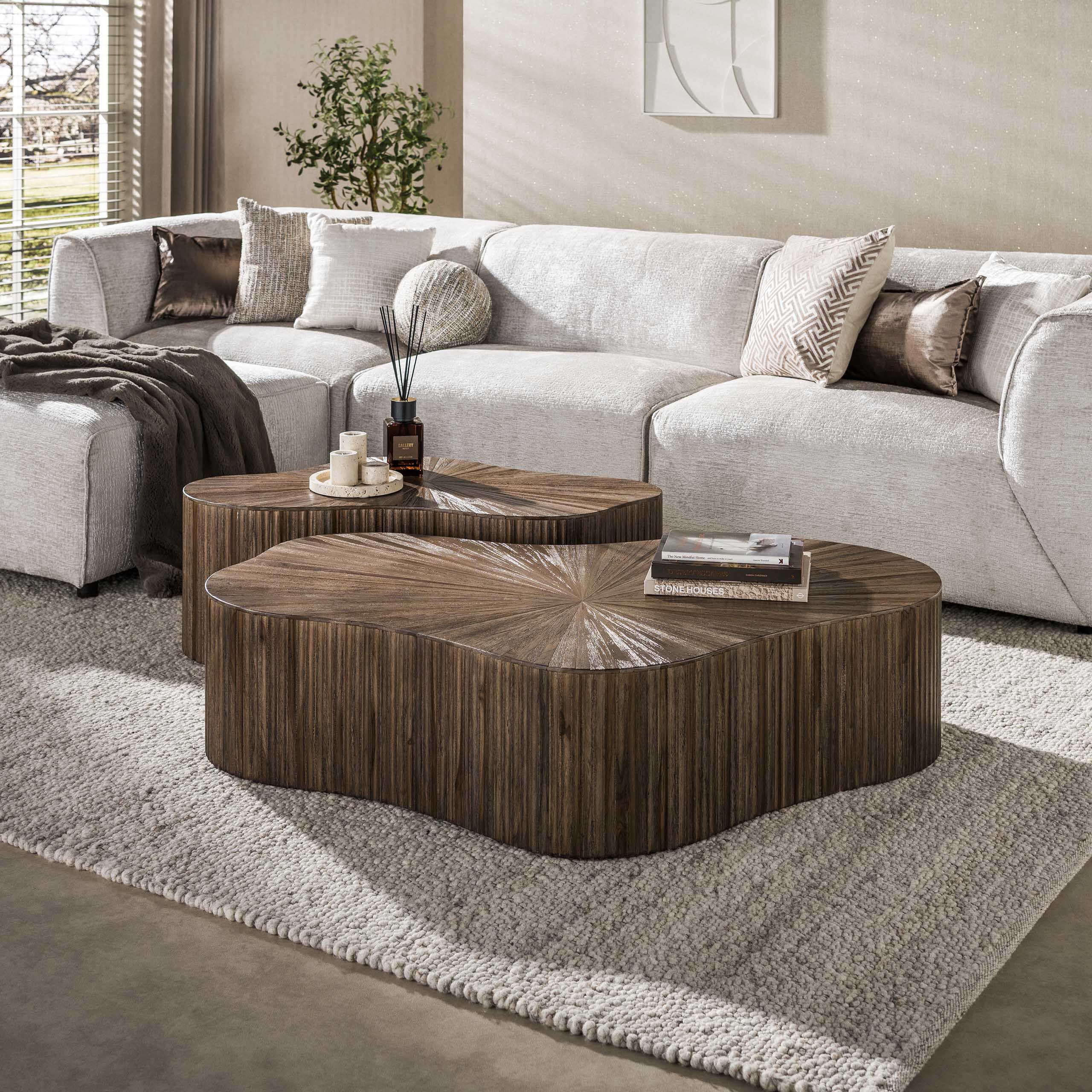Organische Salontafel Sadaf van LifestyleFurn – Set van 2, Massief Teakhout, Bruin