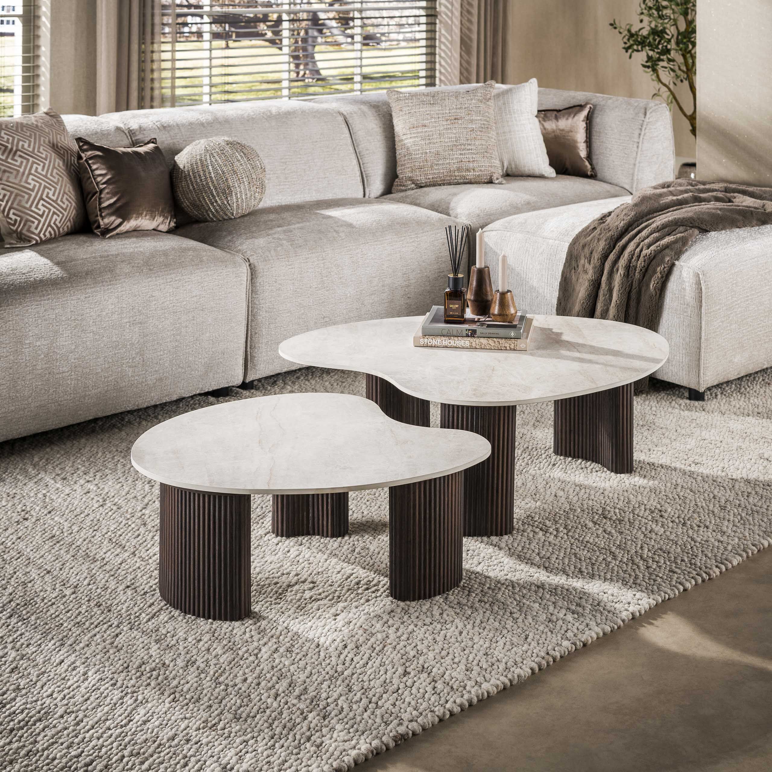 Organische Salontafel Set van 2 – LifestyleFurn Akai Keramiek in Taj Mahal‑look, Bruin