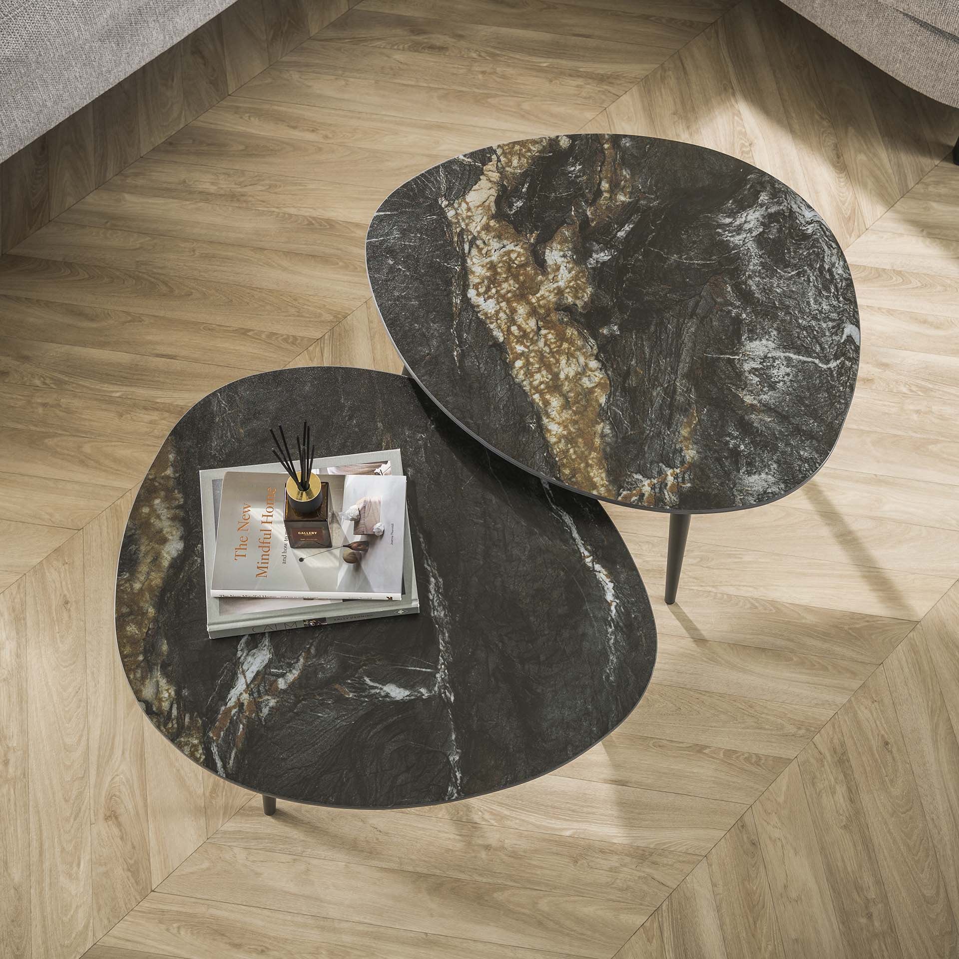 Organische Salontafel Set van 2 – Luxe Ceramic Black van LifestyleFurn