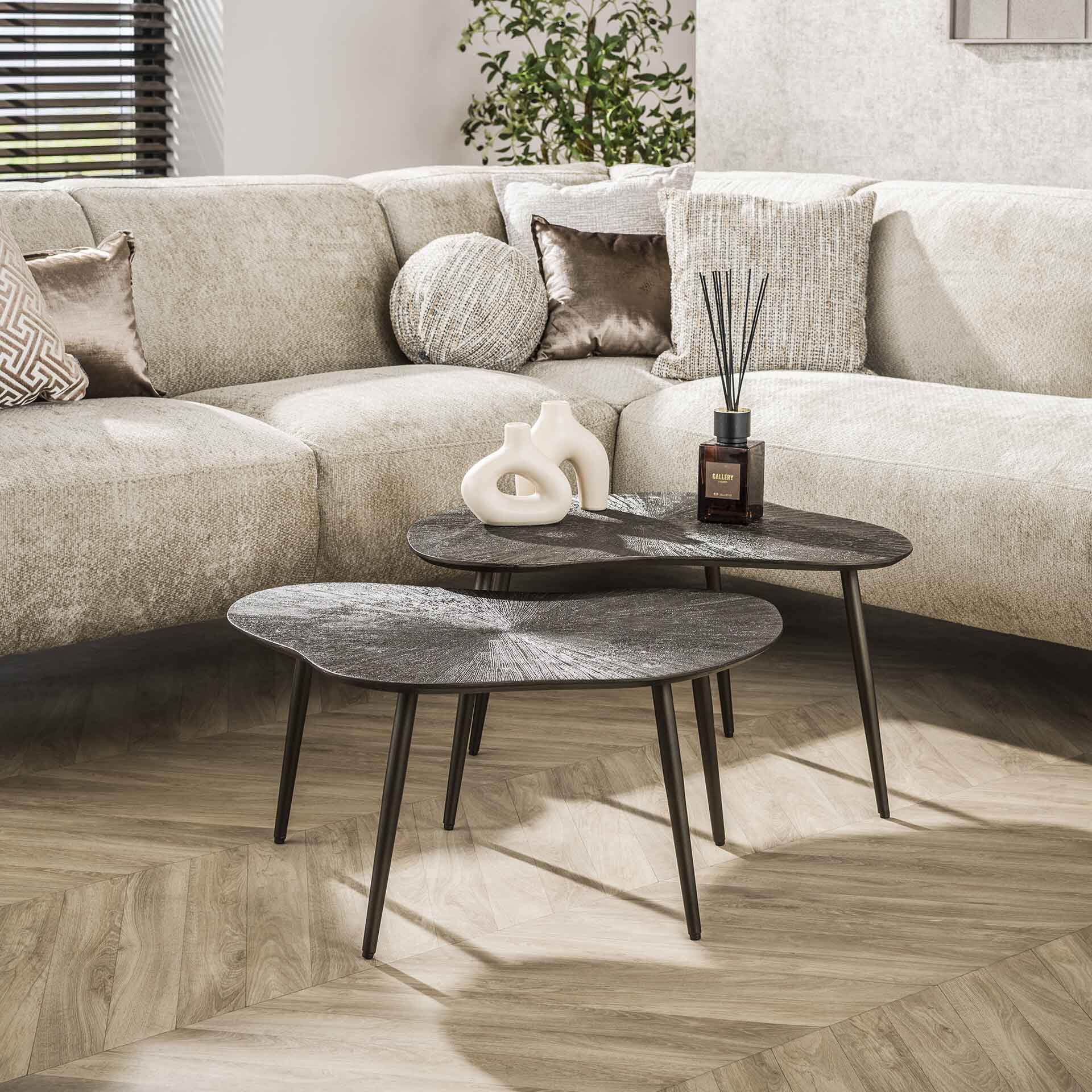 Organische Salontafel Teara Leaf Ray Metal – Set van 2 in Brons