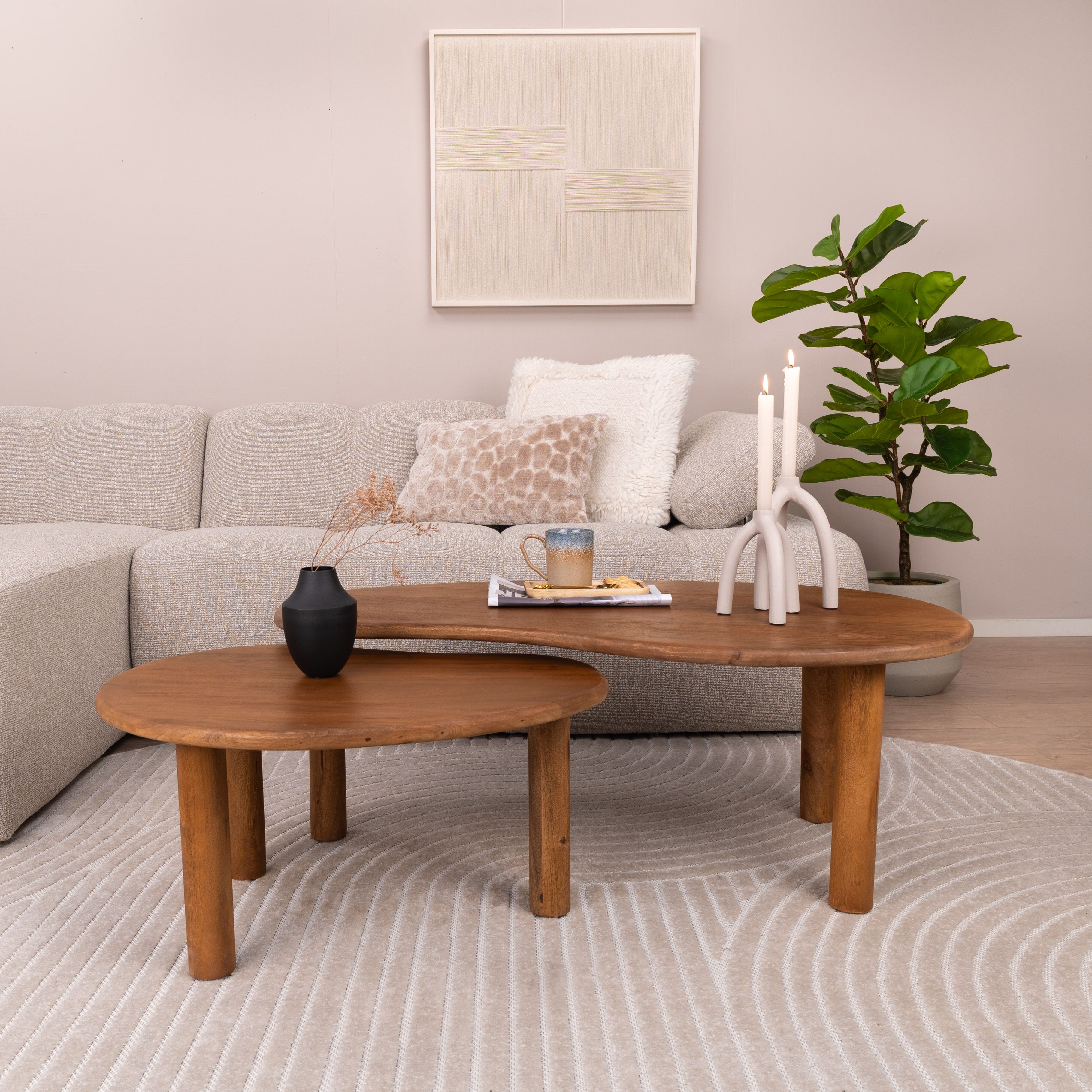 Organische Salontafelset Noralie van Sohome – Mangohout, 2 stuks