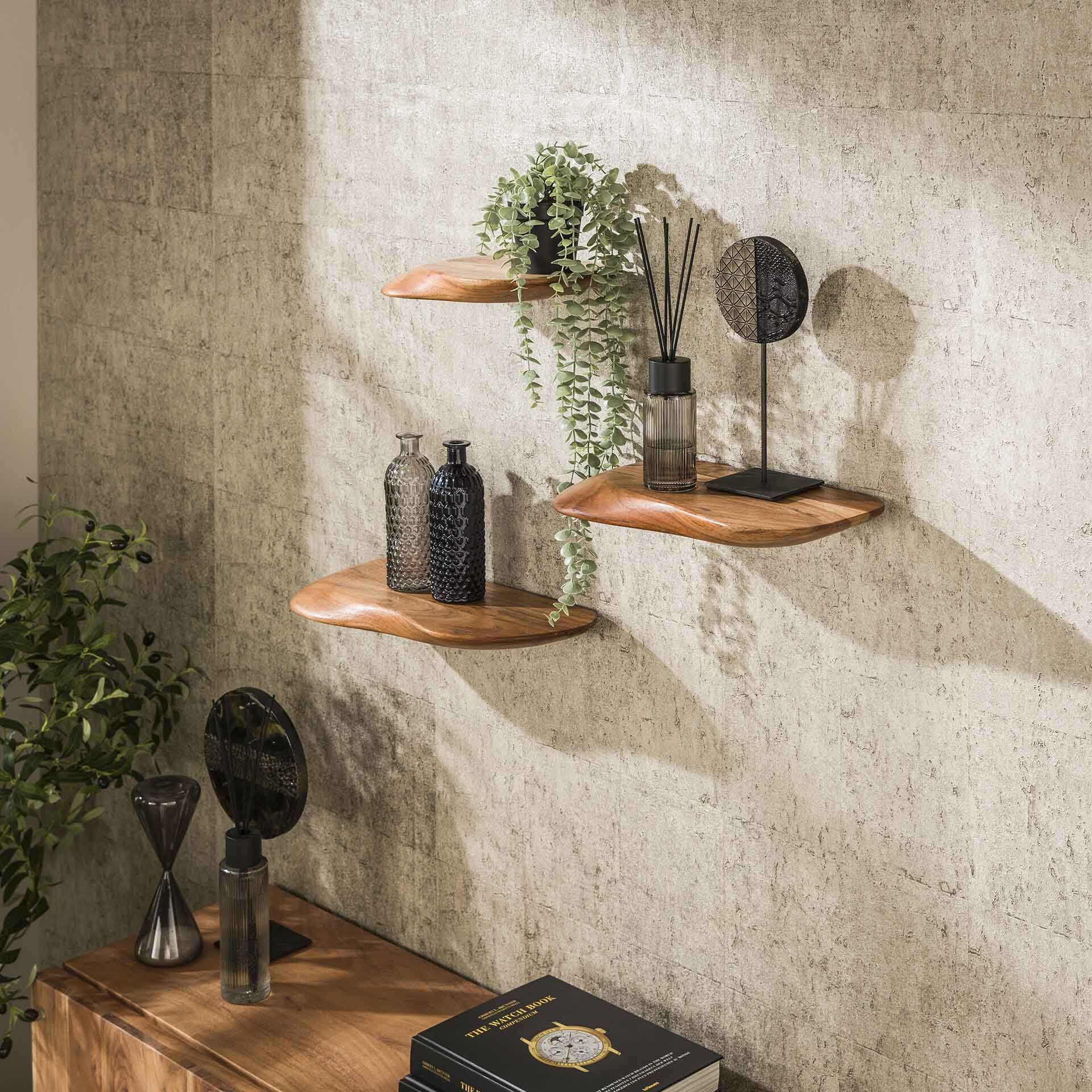 Organische Wandplank Set van 3 – Massief Acaciahout van LifestyleFurn