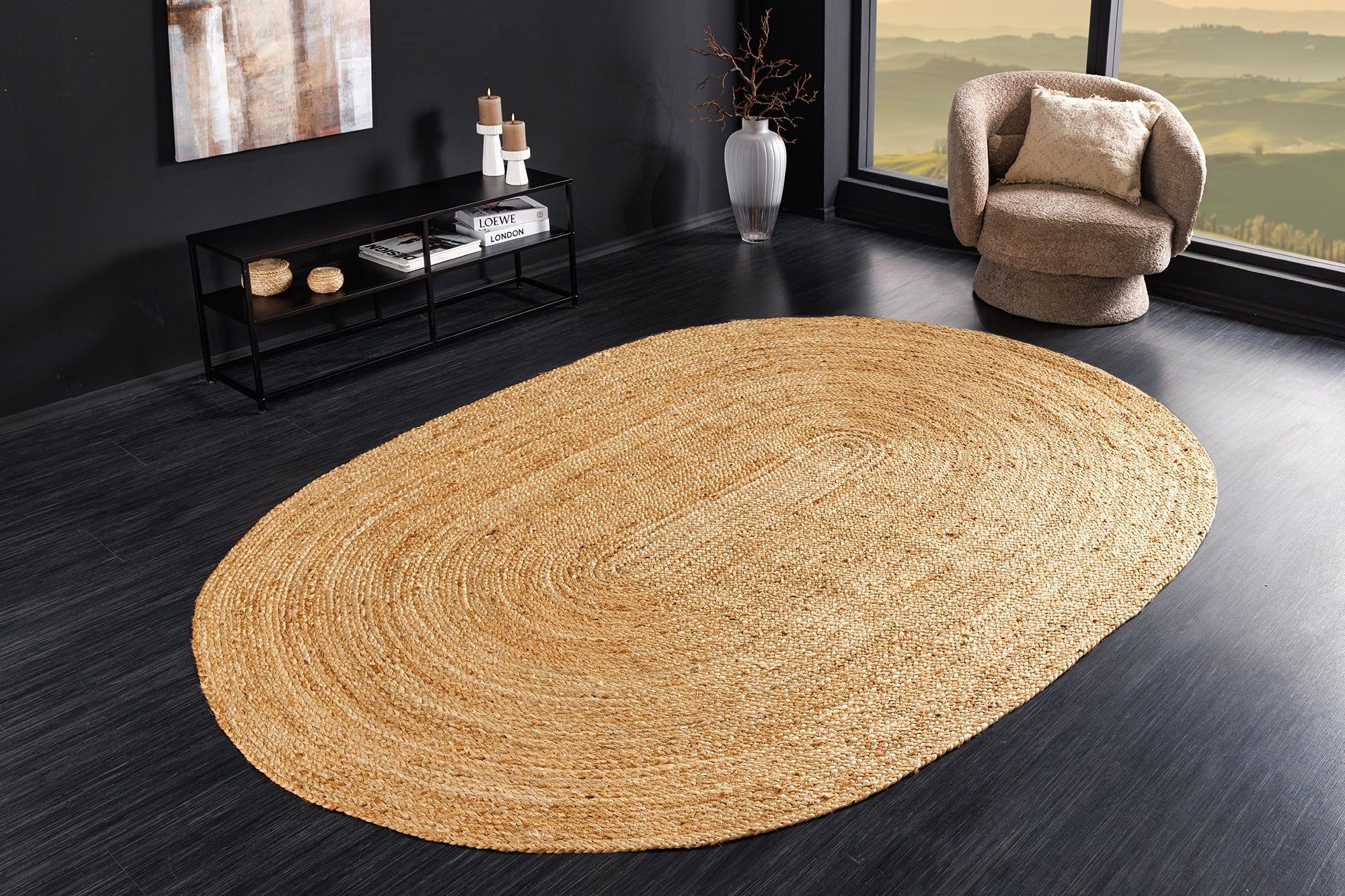 Ovaal vloerkleed PURE NATURE – handgeweven jute 230 × 160 cm