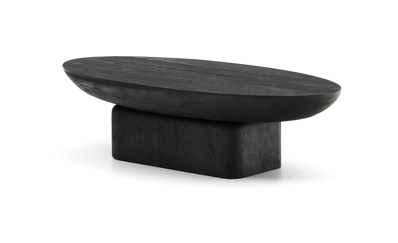 Ovale salontafel Ovak van Kave Home – massief acaciahout, zwart, 140 × 70 cm