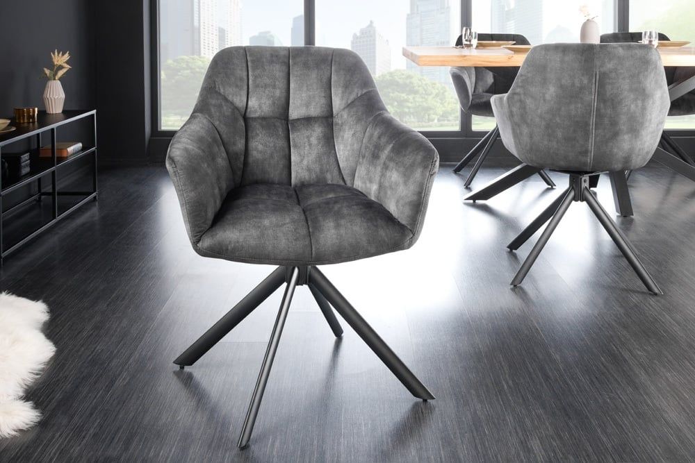PAPILLON bureaustoel – luxe grijs fluweel met metalen poten en armleuningen van Invicta Interior