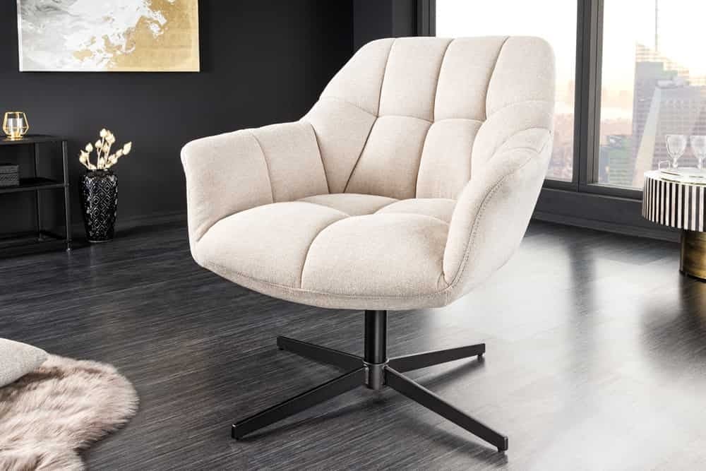 PAPILLON draaifauteuil – verstelbare & comfortabele stoel in champagne beige en zwart metal