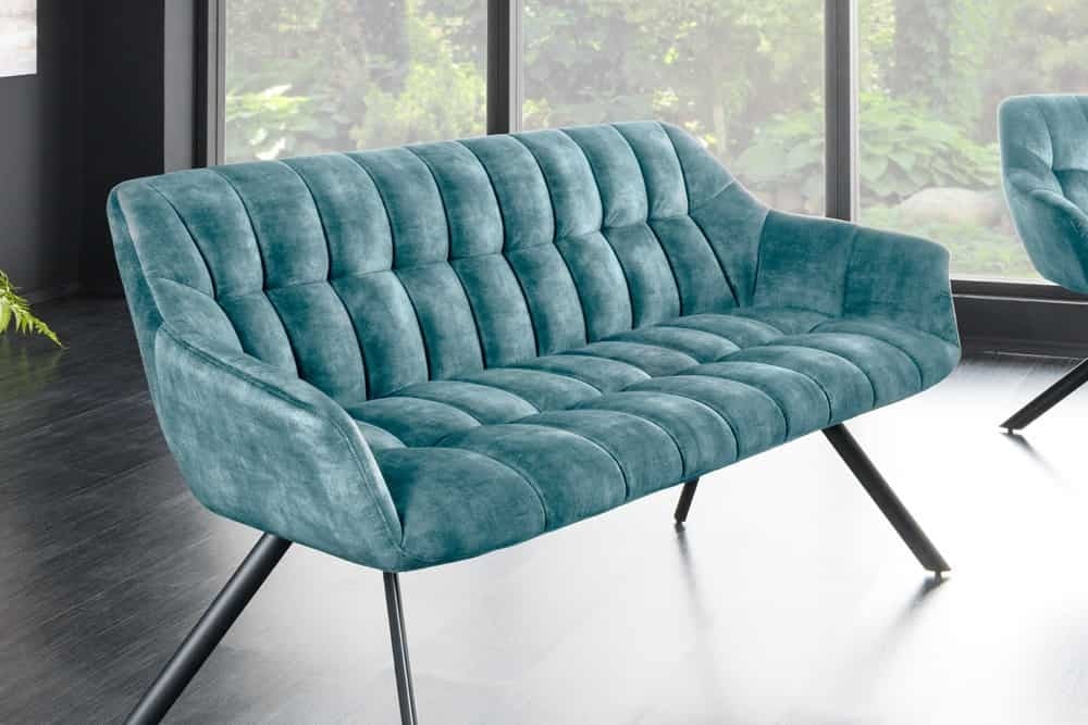 PAPILLON Eetkamerbank 165 cm – Luxe petrol fluweel met zwarte metalen rugleuningen