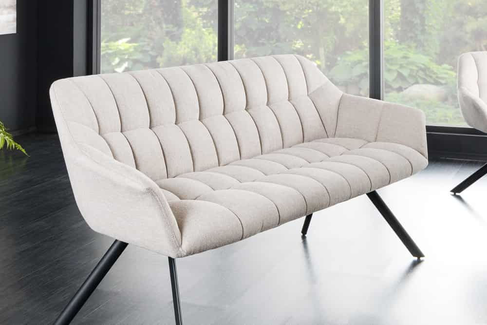 PAPILLON eetkamerbank – 165 cm pure elegantie in champagne beige en zwart metaal