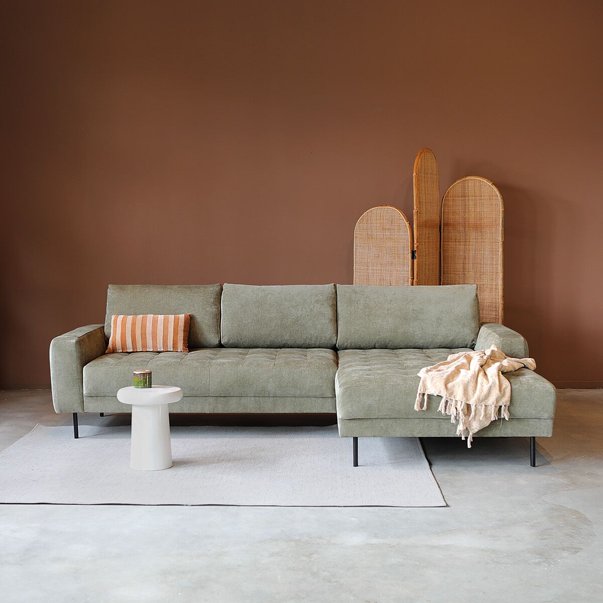 PEPP Interiors Loungebank Oreo 275 cm – Groene chaise‑longue rechts, Rebel stof