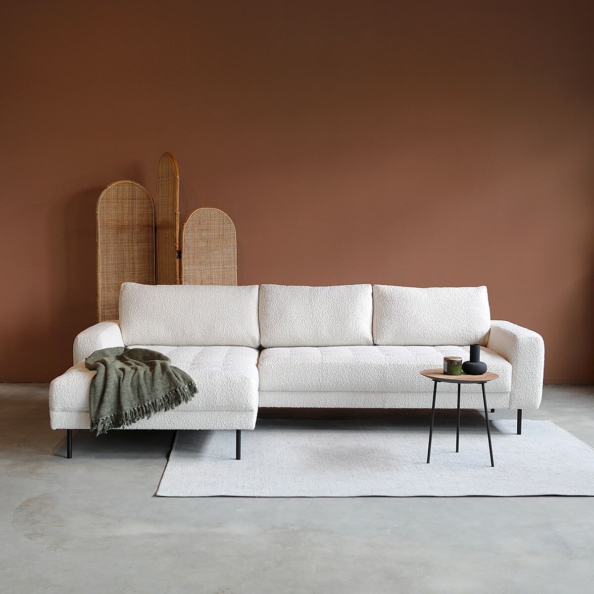 PEPP Interiors Loungebank Oreo 275 cm – Luxe chaise‑longue in natuurlijke bouclé