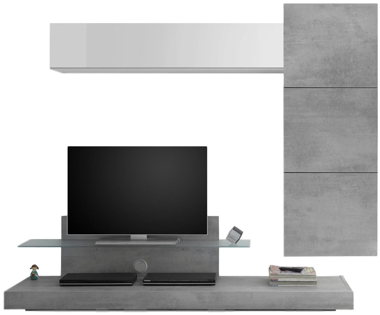 Pernis TV‑wandmeubel set – Hoogglans wit met betonnen accenten