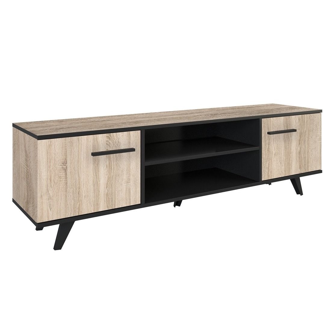 Piano TV‑meubel 152 cm – Elegant eiken met zwart design van Young Furniture
