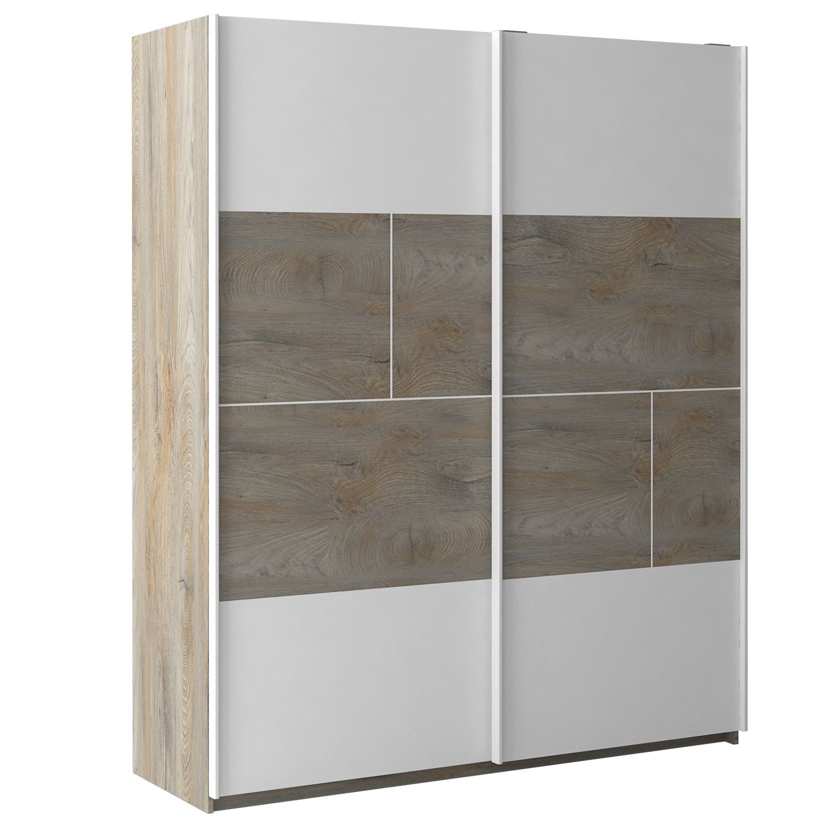 Prado kledingkast 181 cm – Scandinavisch eiken & mat wit met schuifdeuren
