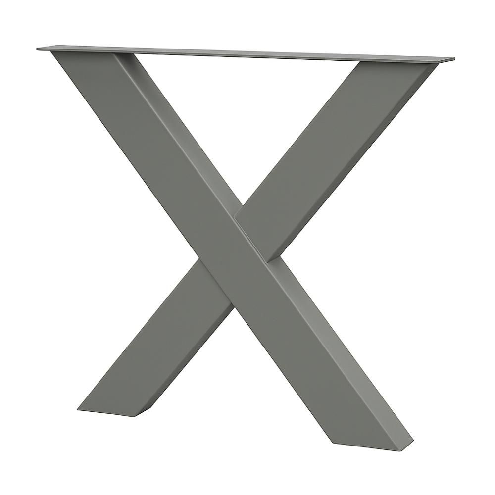 Premium Stalen X Tafelpoot – Steengrijs, 72 cm Hoog, 10×10 cm