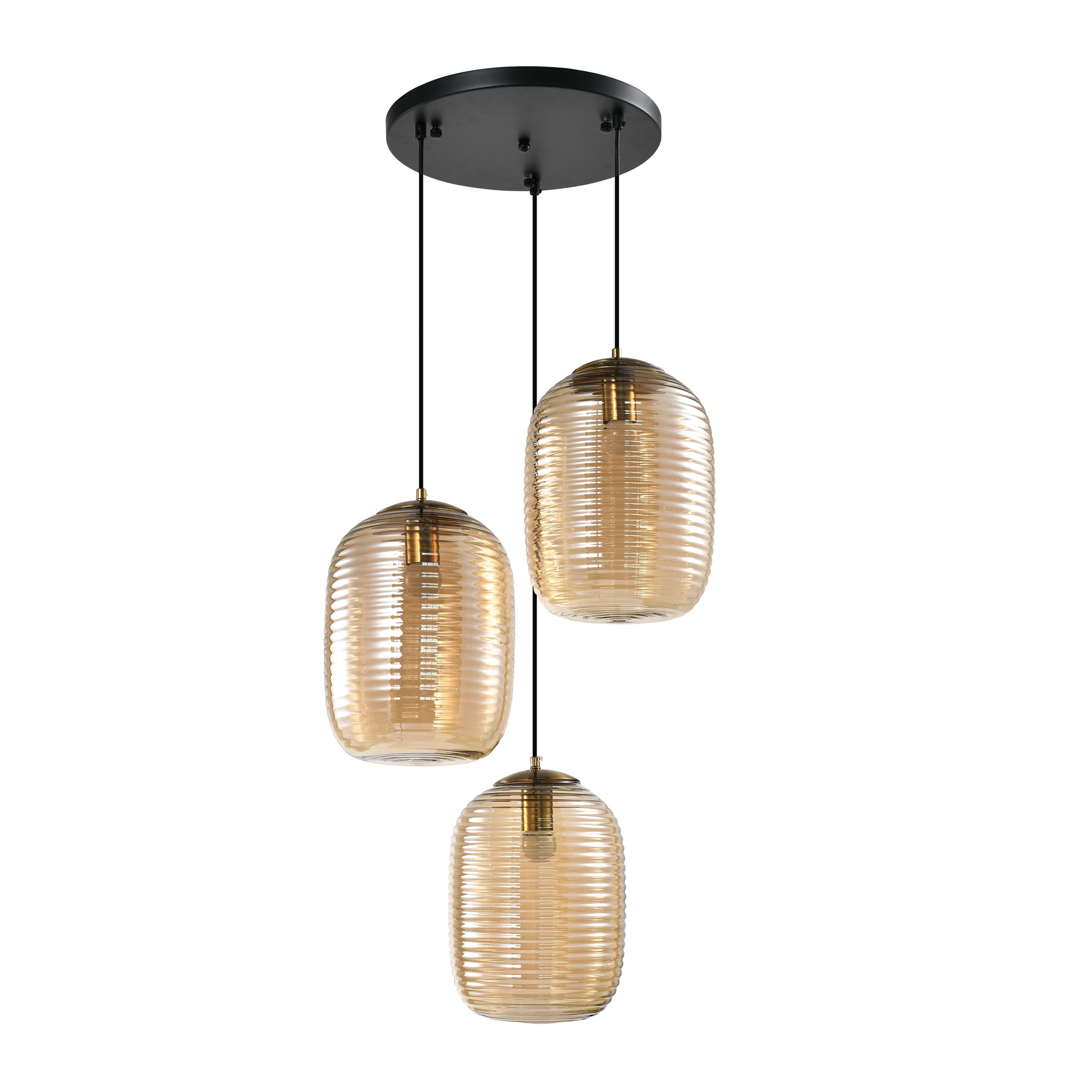 Q UVIO 3‑punten eettafel hanglamp – industrieel design met warme bruine accenten