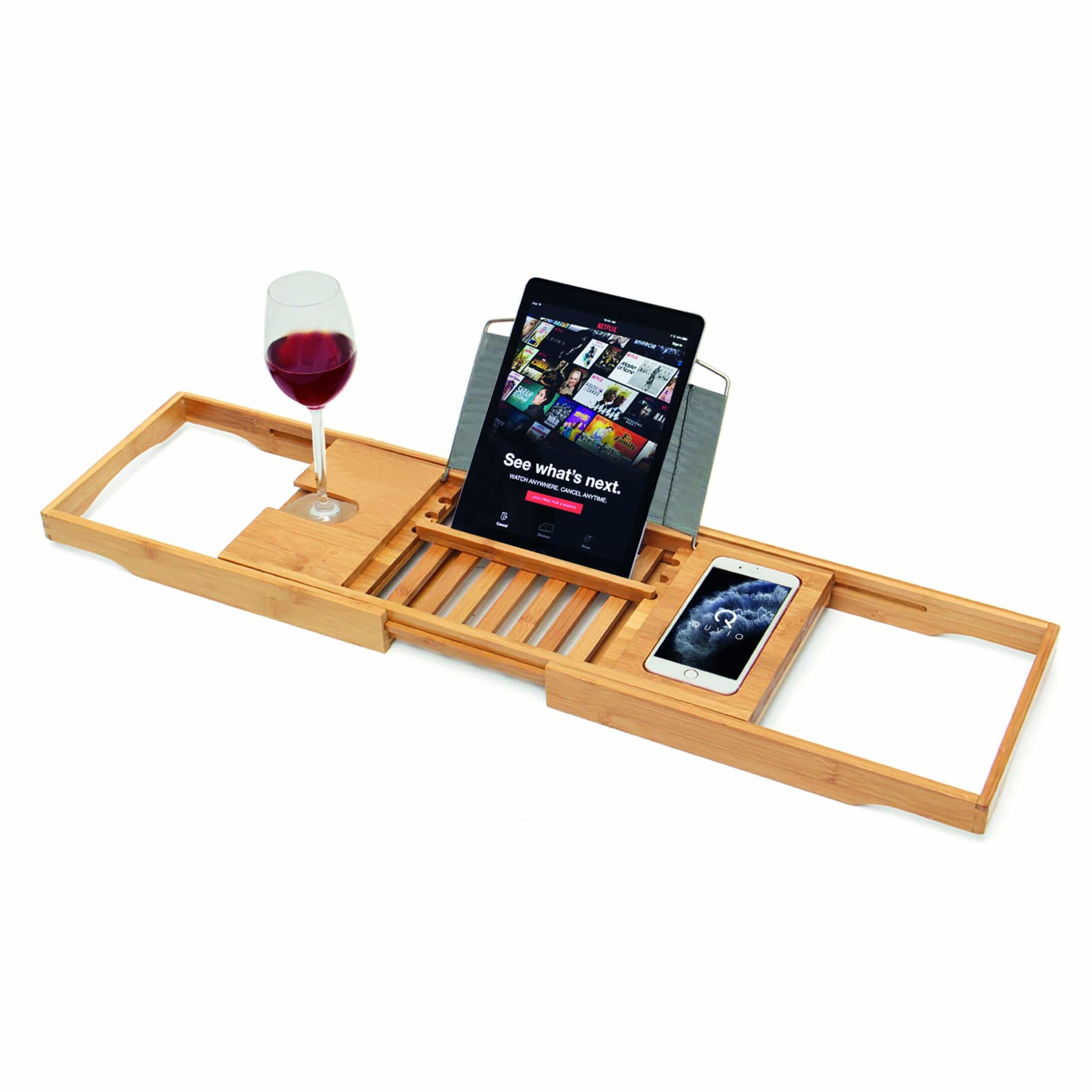 QUVIO Badrekje van Bamboe – Verstelbaar tot 104 cm – Praktisch Mini‑Spa Accessoire