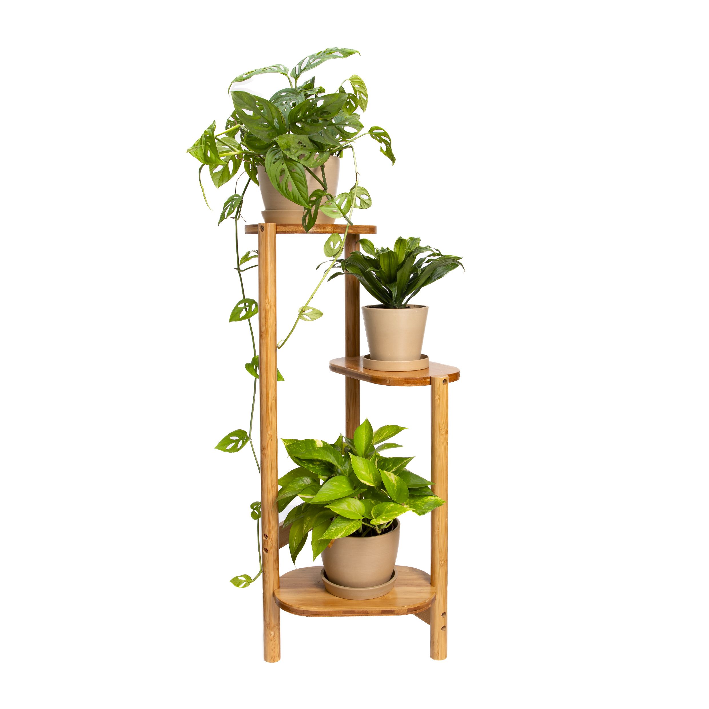 Quvio Bamboe Plantenstandaard – Strak, Duurzaam & Praktisch voor 3 Plantpotten