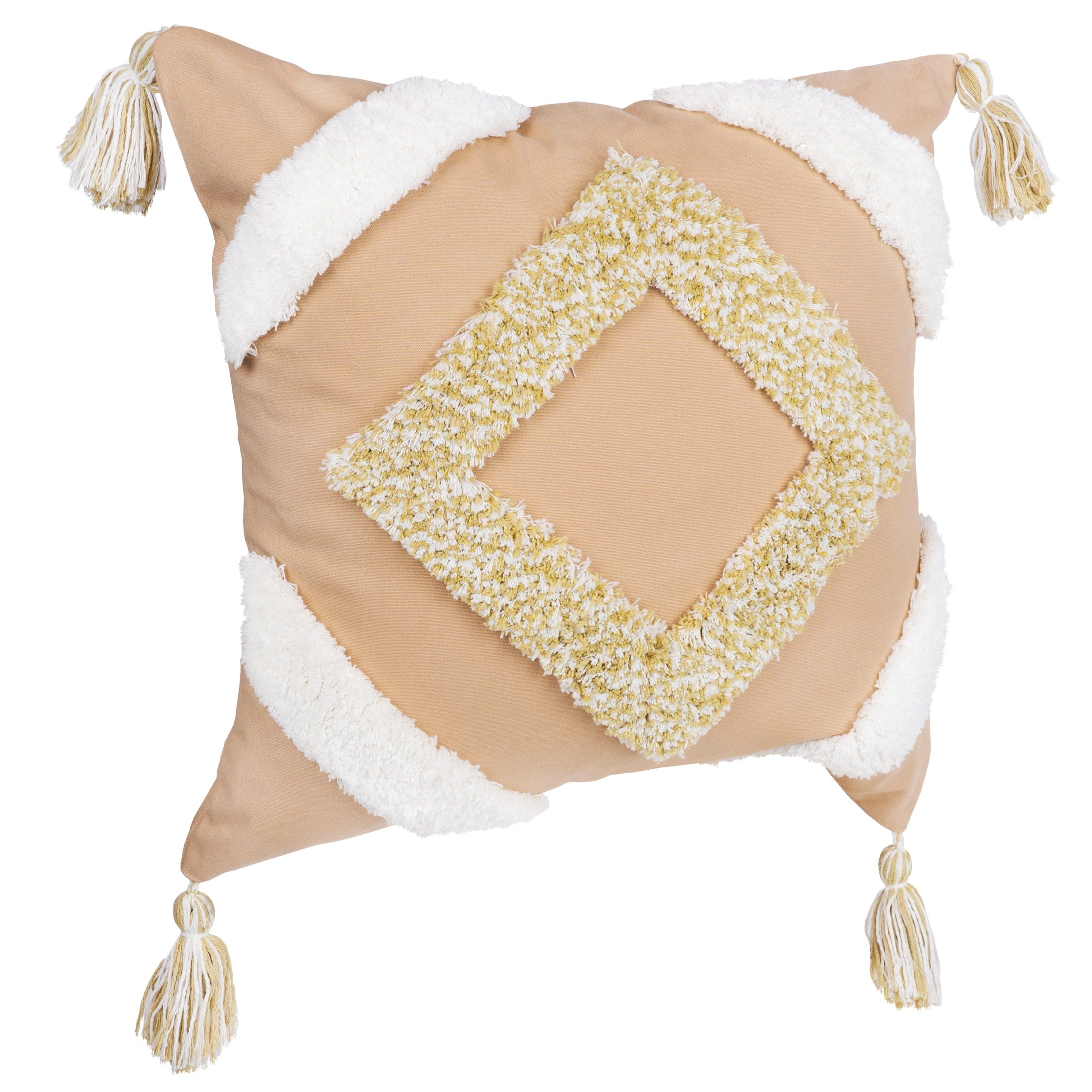 QUVIO Boho Sierkussen met Franjes – Lichtroze & Beige, 45 × 45 cm
