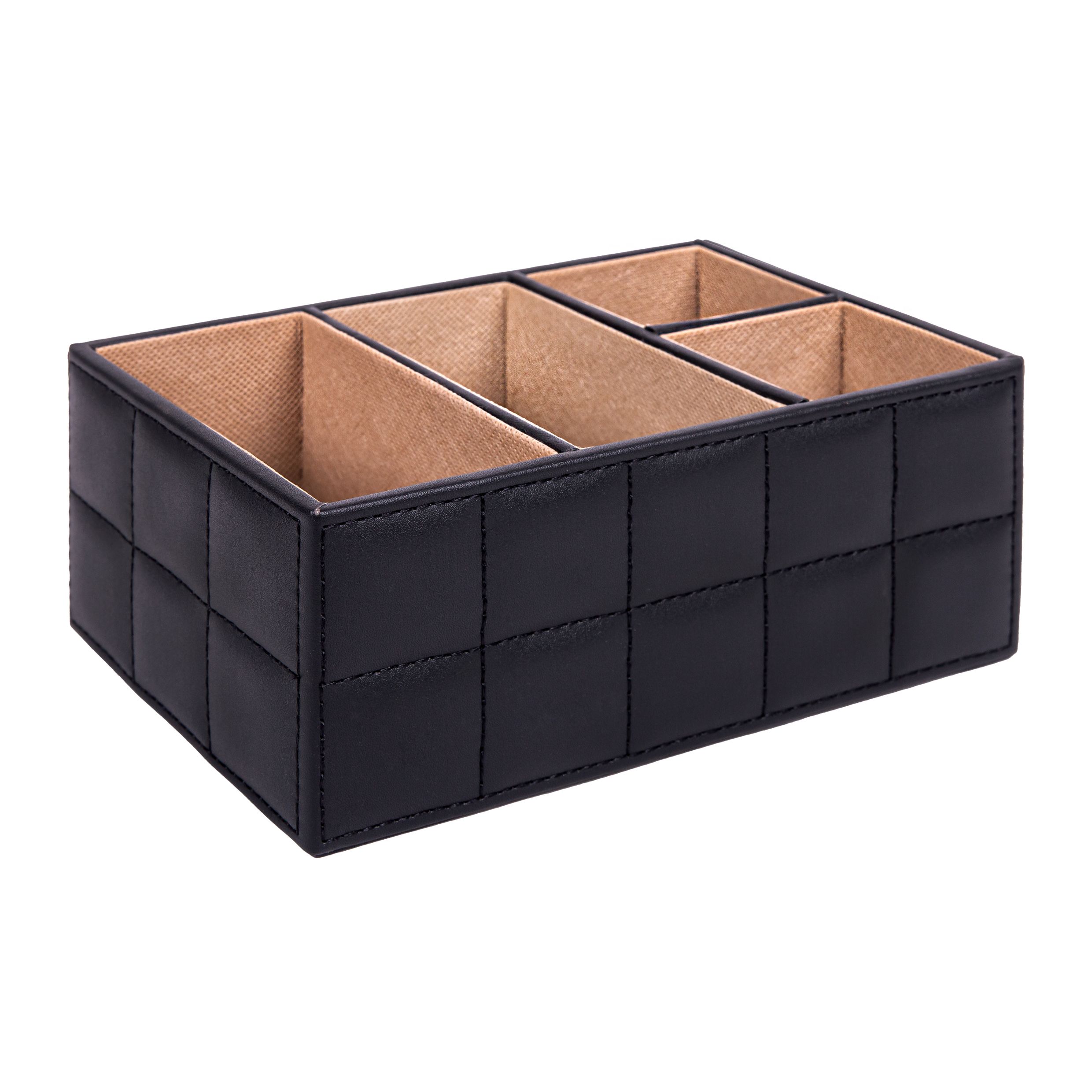 QUVIO bureau organizer PU‑leer – stijlvolle 4‑vakken oplossing in zwart