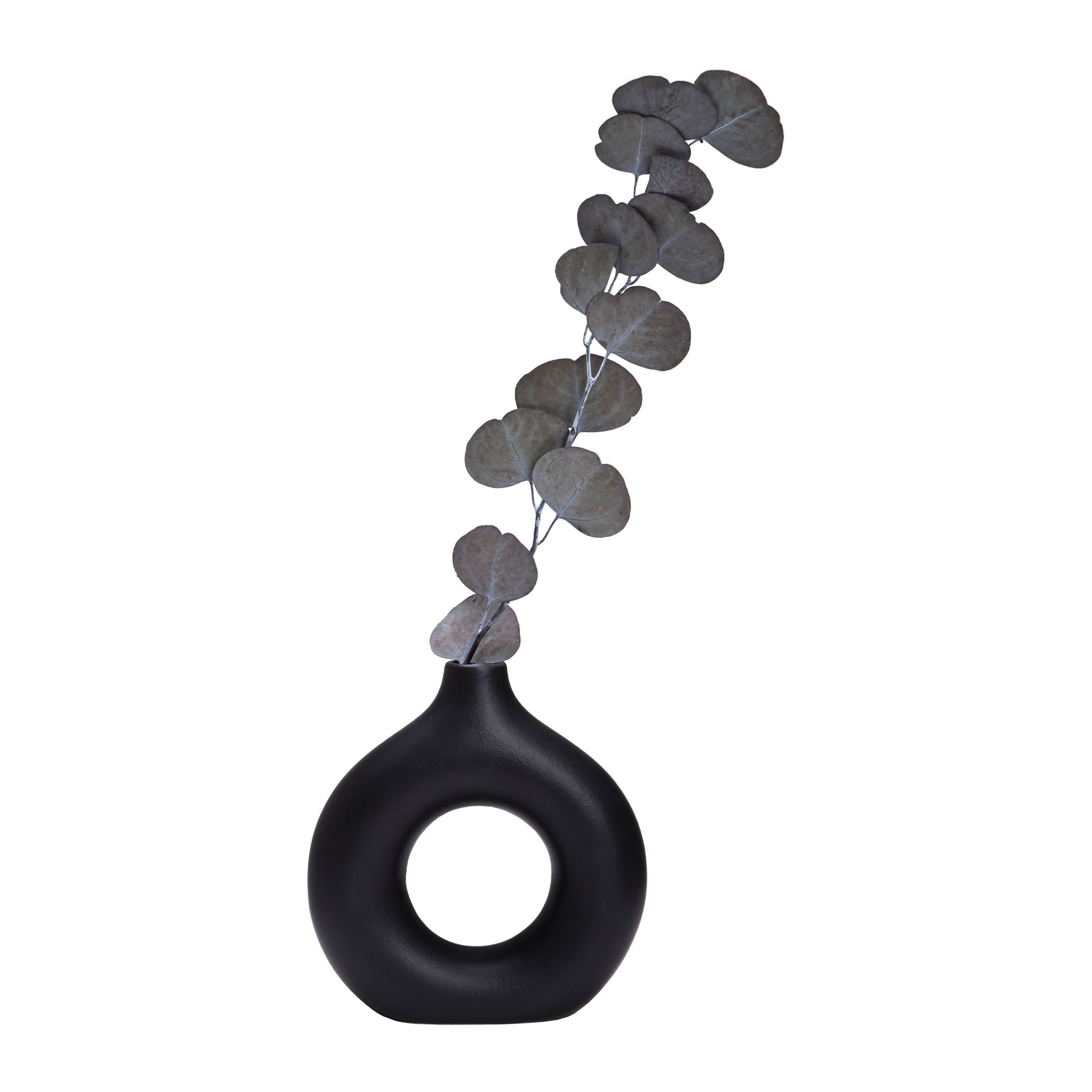 QUVIO Donutvaas – Strakke Zwarte Keramische Vaas van 19 cm