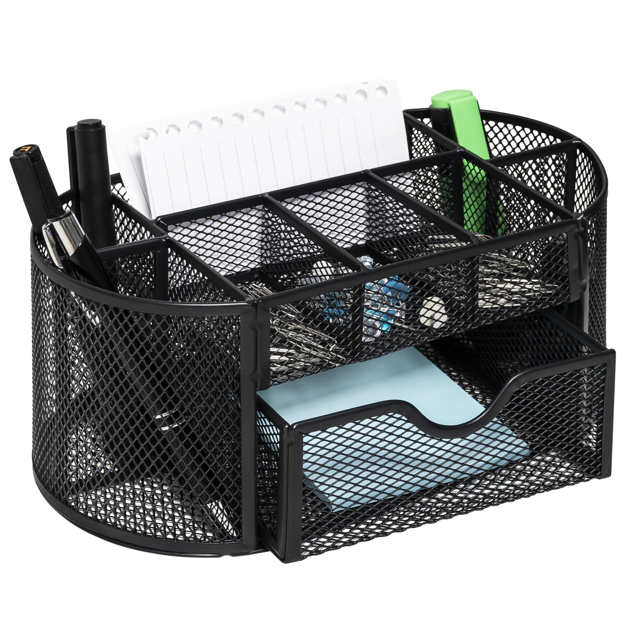 QUVIO Draadstalen Bureau Organizer met 8 Vakken en Lade – Compact, Stevig en Praktisch