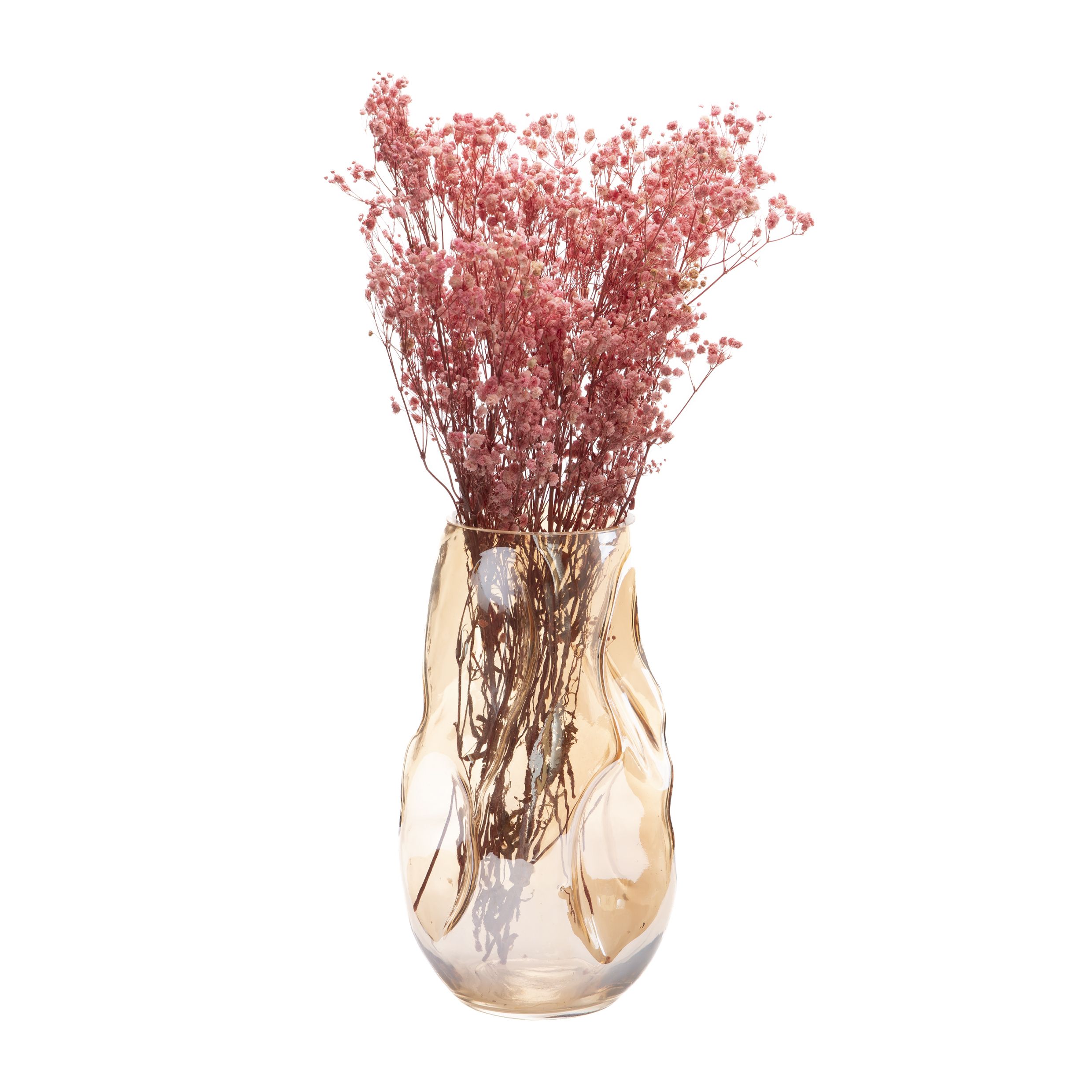 QUVIO Gekreukte Glazen Vaas – Beige, L – Stijlvolle Bloemenhouder