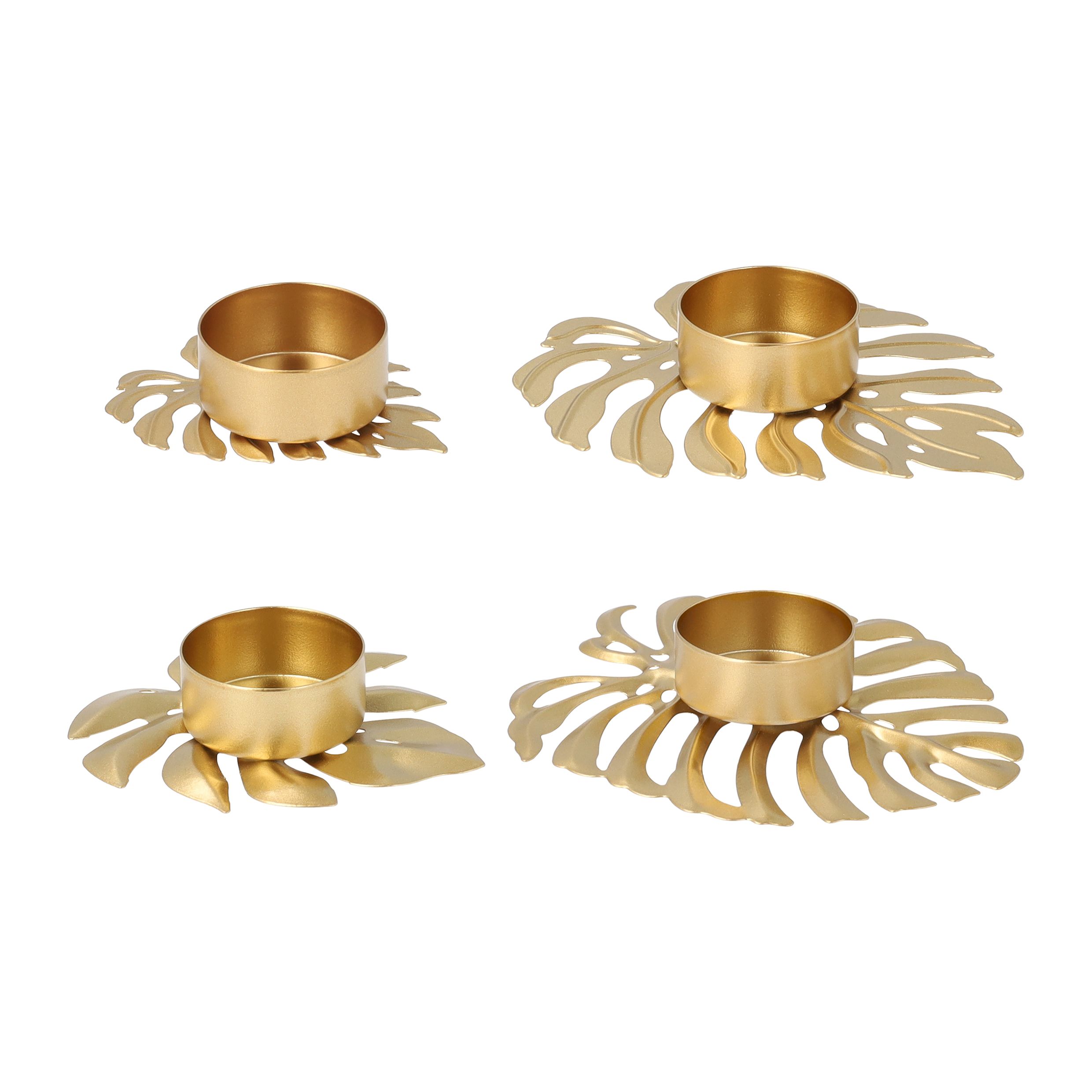 QUVIO Gouden waxinelichthouders in bladvorm – set van 4