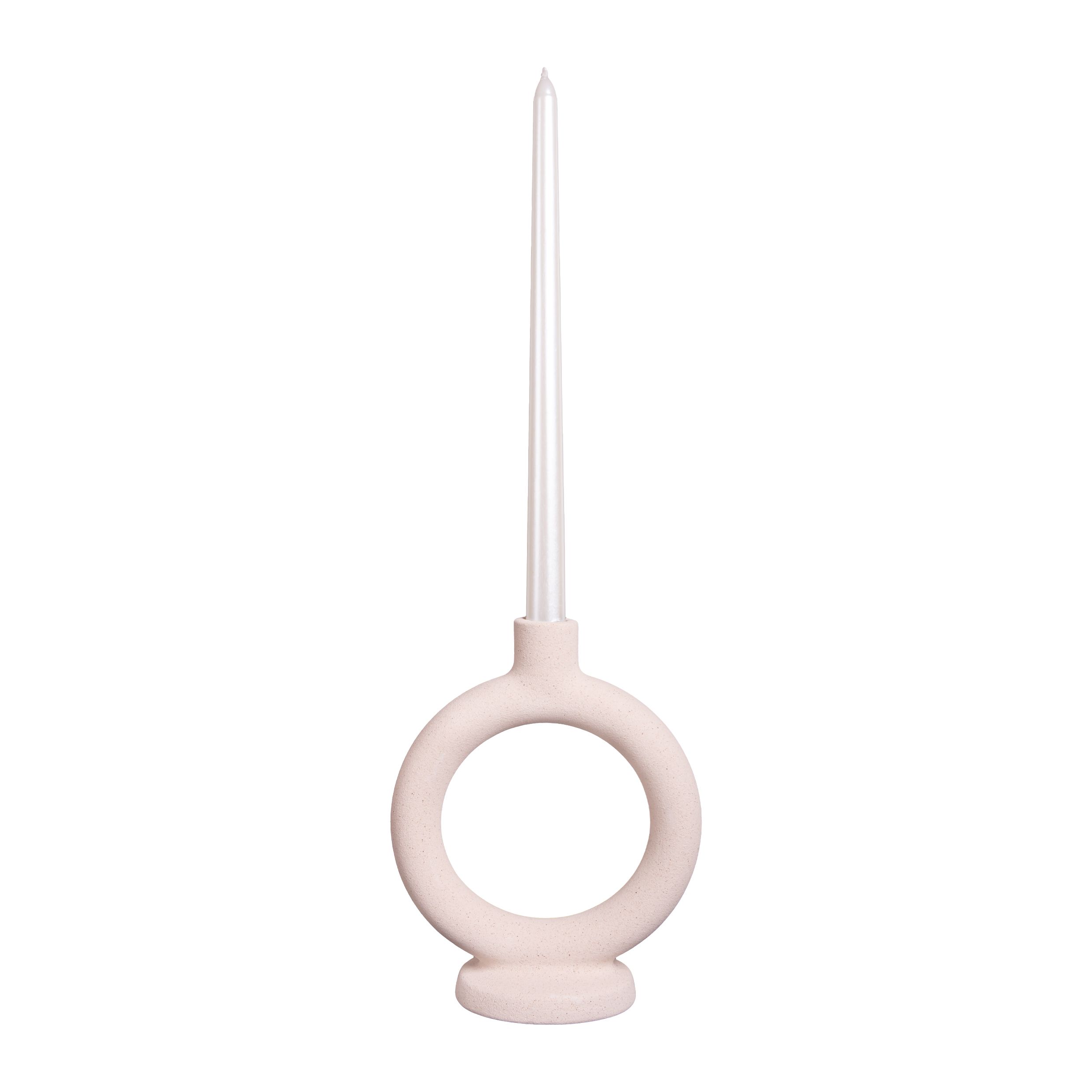 QUVIO grote ronde kaarsenhouder – gebroken wit, keramiek