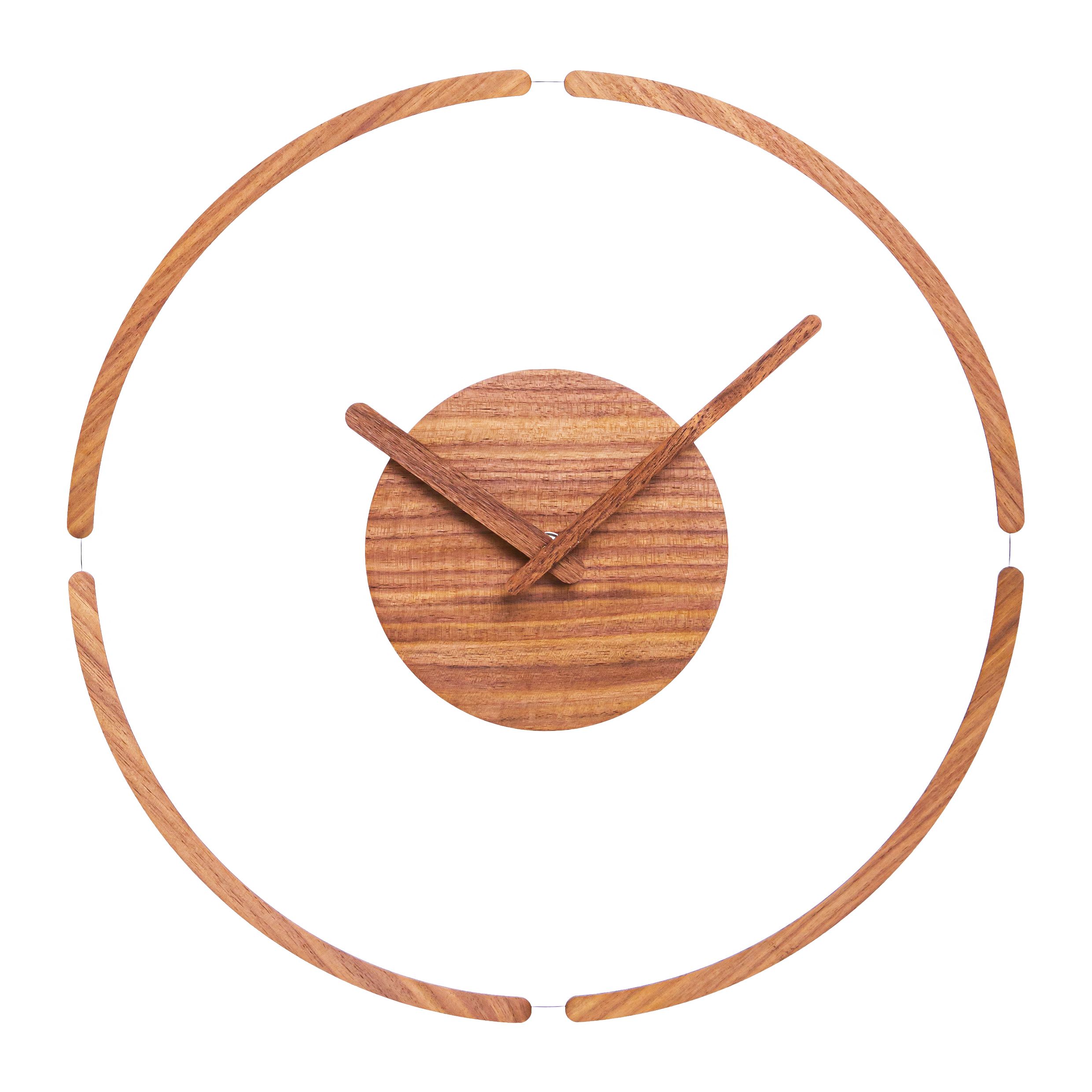 QUVIO Grote Wandklok 35 cm – Donkerbruine Hout‑ & Plexiglas