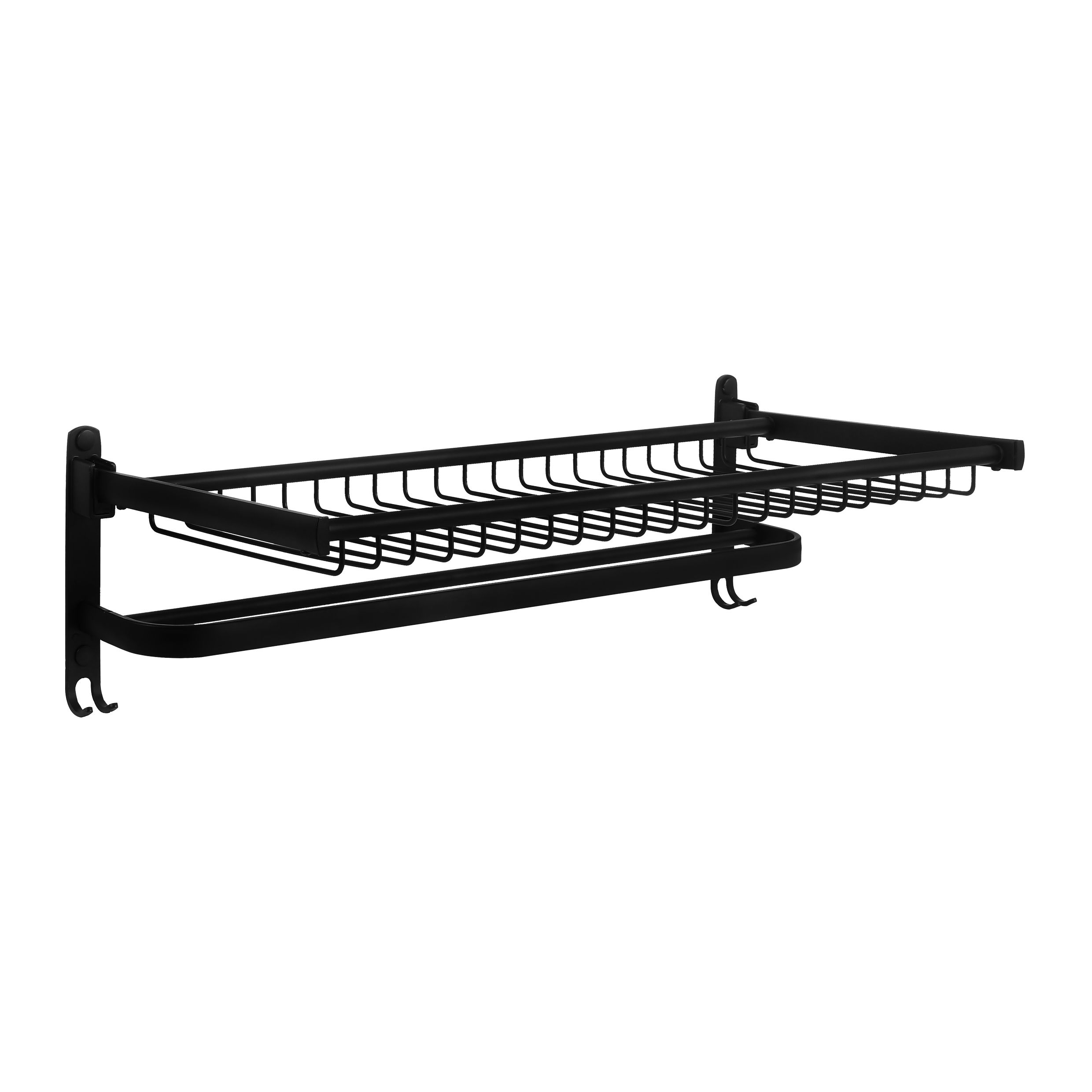 QUVIO Handdoekenrek in Zwart – Multifunctioneel Aluminium Rek met Stang, Plank en Haakjes
