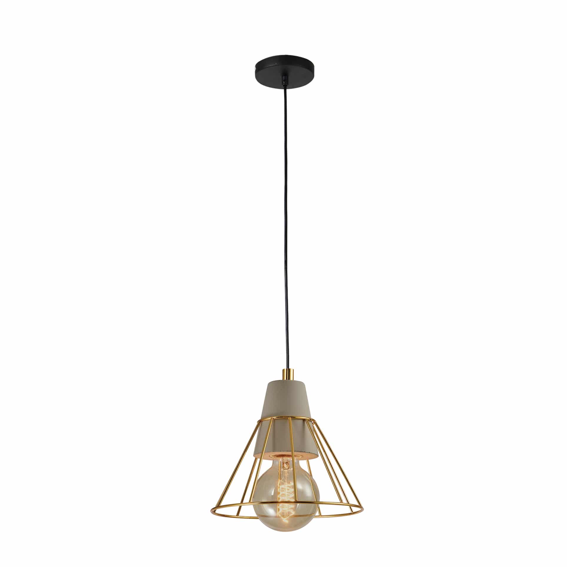 QUVIO Hanglamp Industrieel – Beton & Gouden Kooi, 18 cm