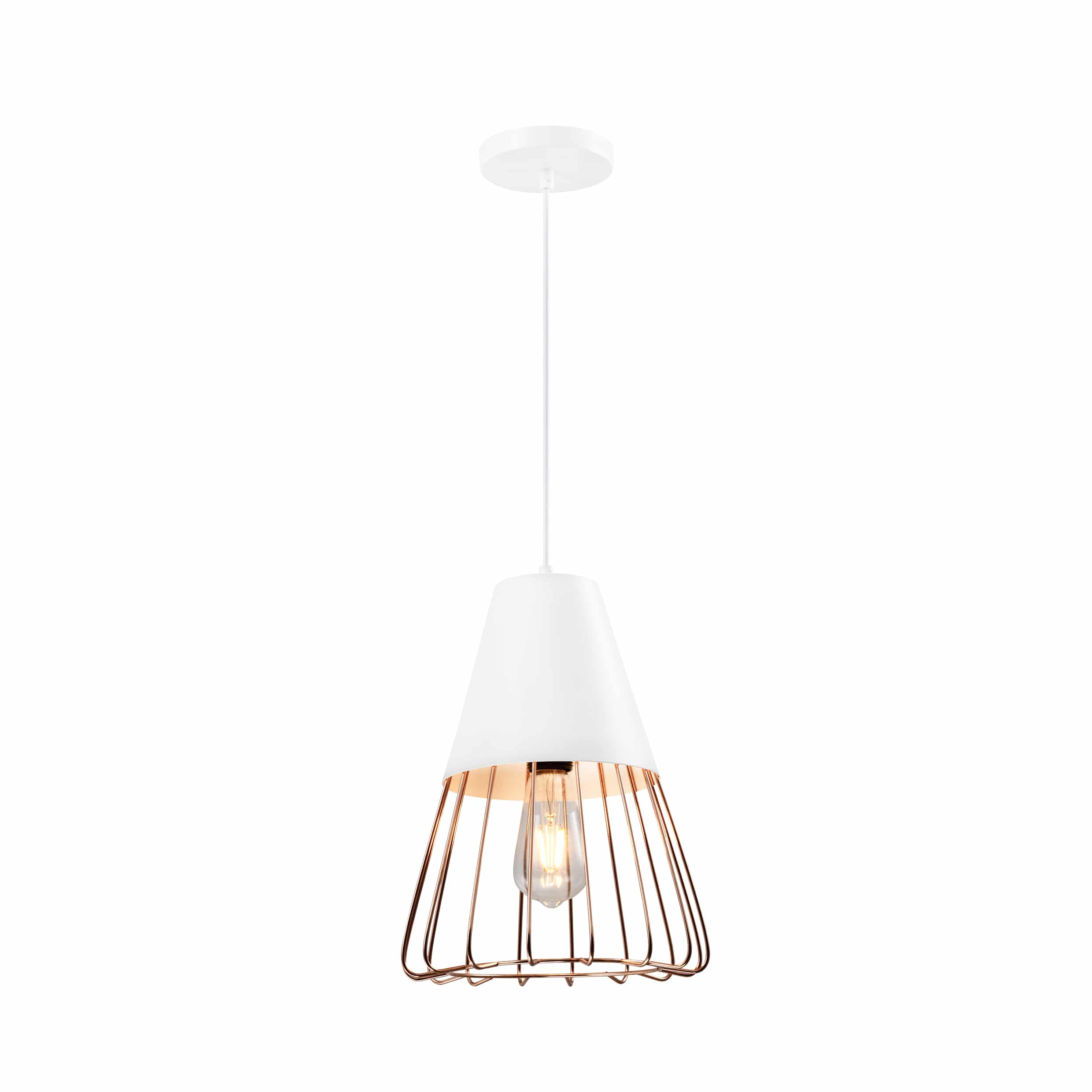 QUVIO Hanglamp Industrieel – Rose Gold en Wit, Dimbaar, 26 cm