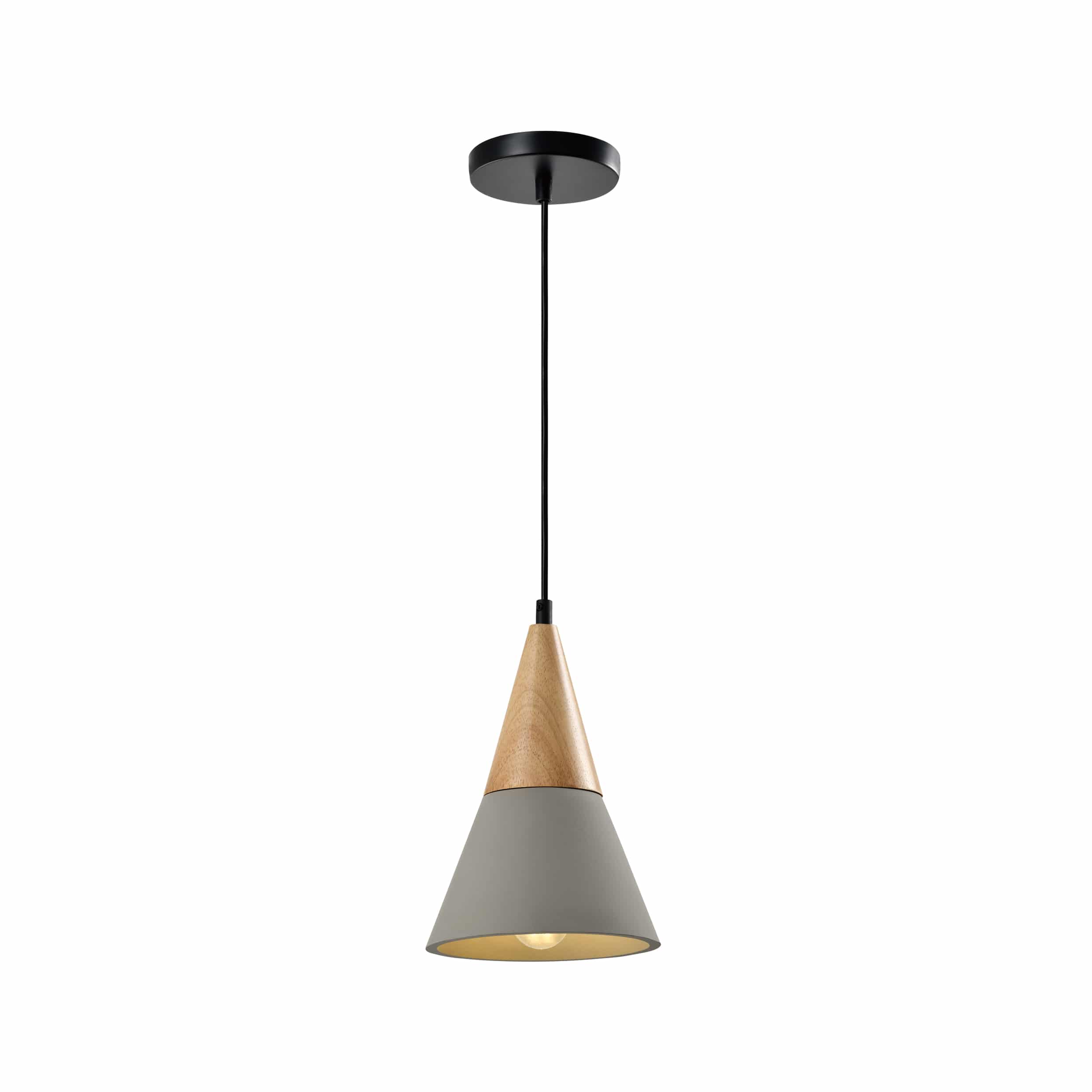 QUVIO Hanglamp Kegel Beton & Hout – Landelijke Designlamp 18 cm