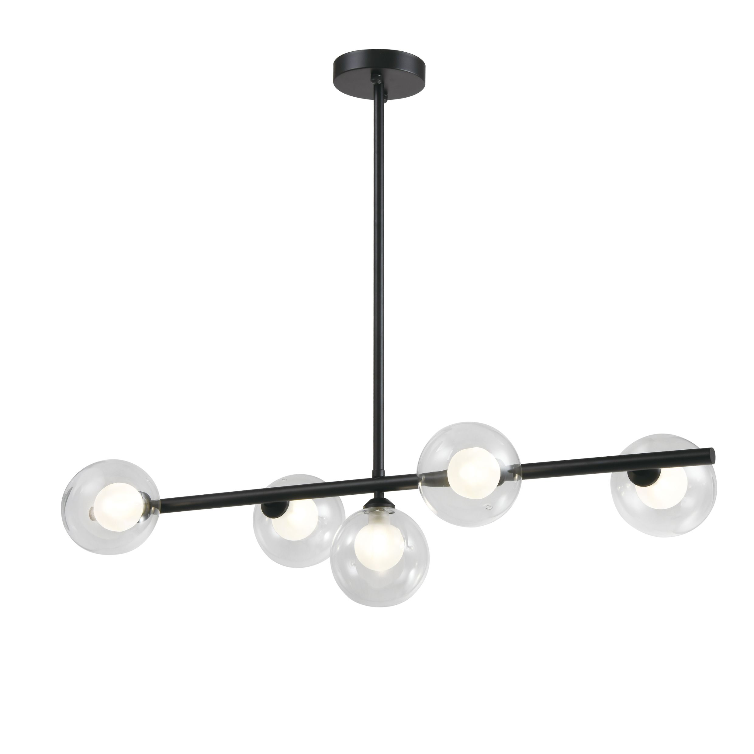 QUVIO Hanglamp met Zwart Metalen Frame en Transparante Glazen Bollen – 5‑punt Verlichting