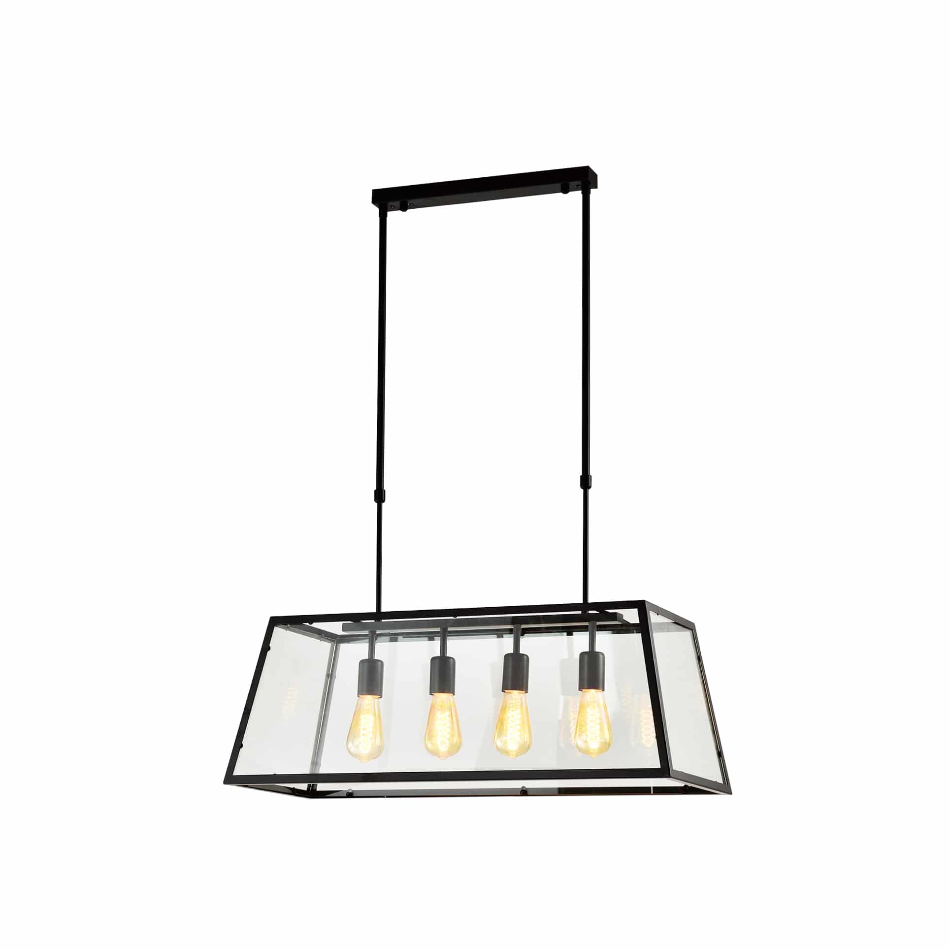 QUVIO Hanglamp Modern – 4 lichtpunten, zwart‑stalen glazen kap (30×78×28 cm)