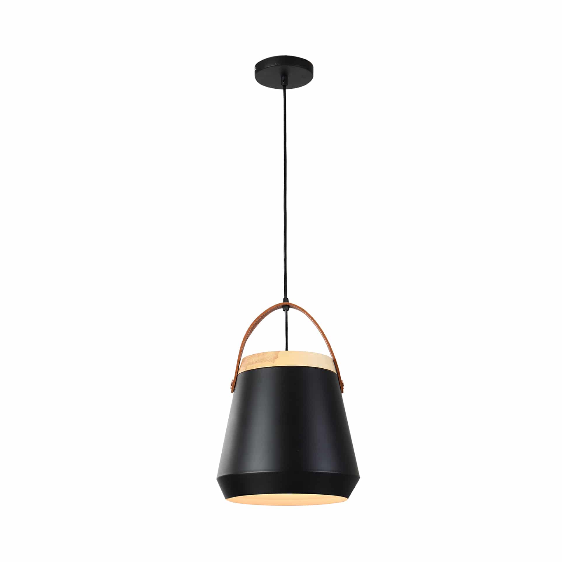 QUVIO Hanglamp Modern – Kanvormig van Metaal, Hout en Leer, 26 cm