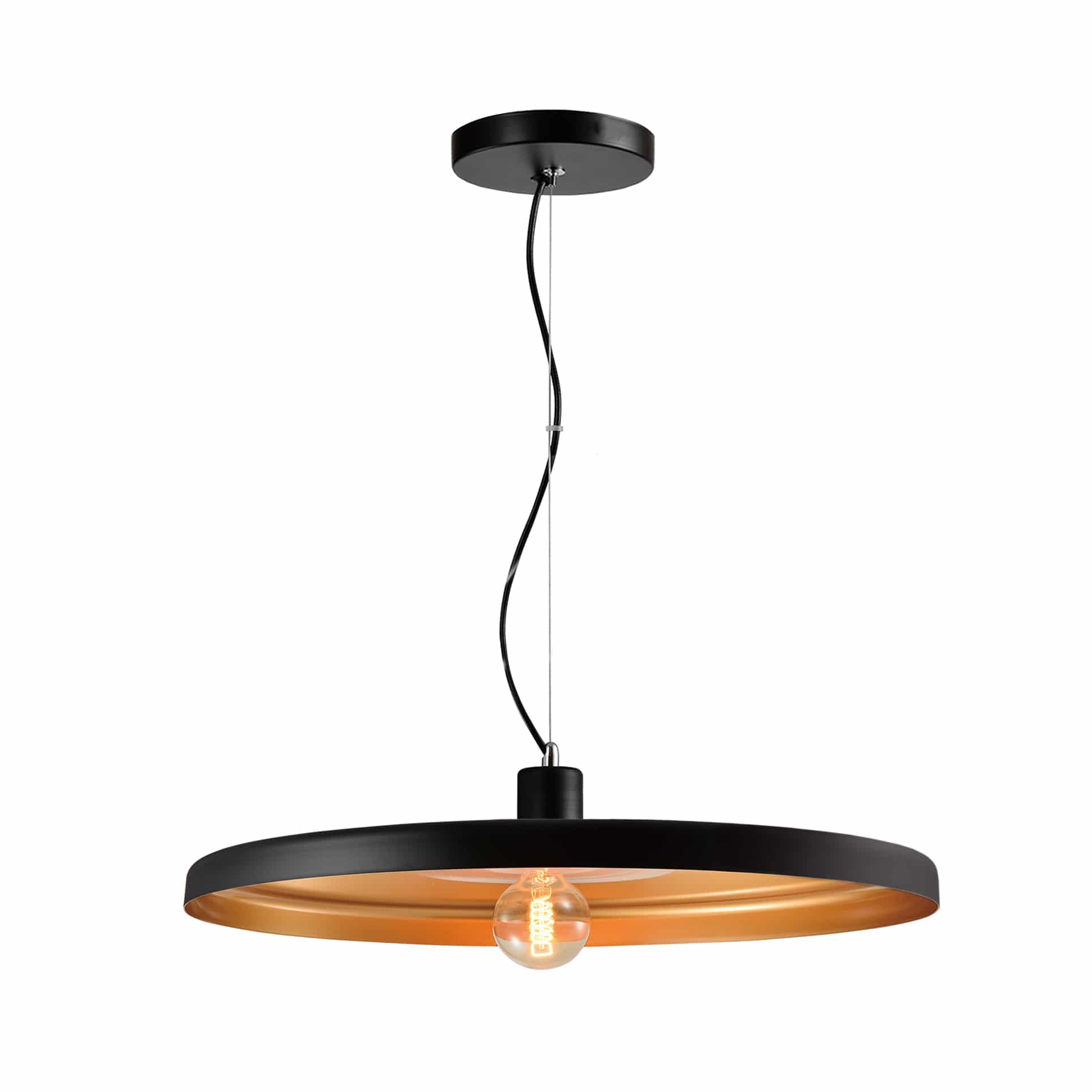 QUVIO Hanglamp Modern – Zwart met Gouden Binnenkant, 60 cm – Dun Design
