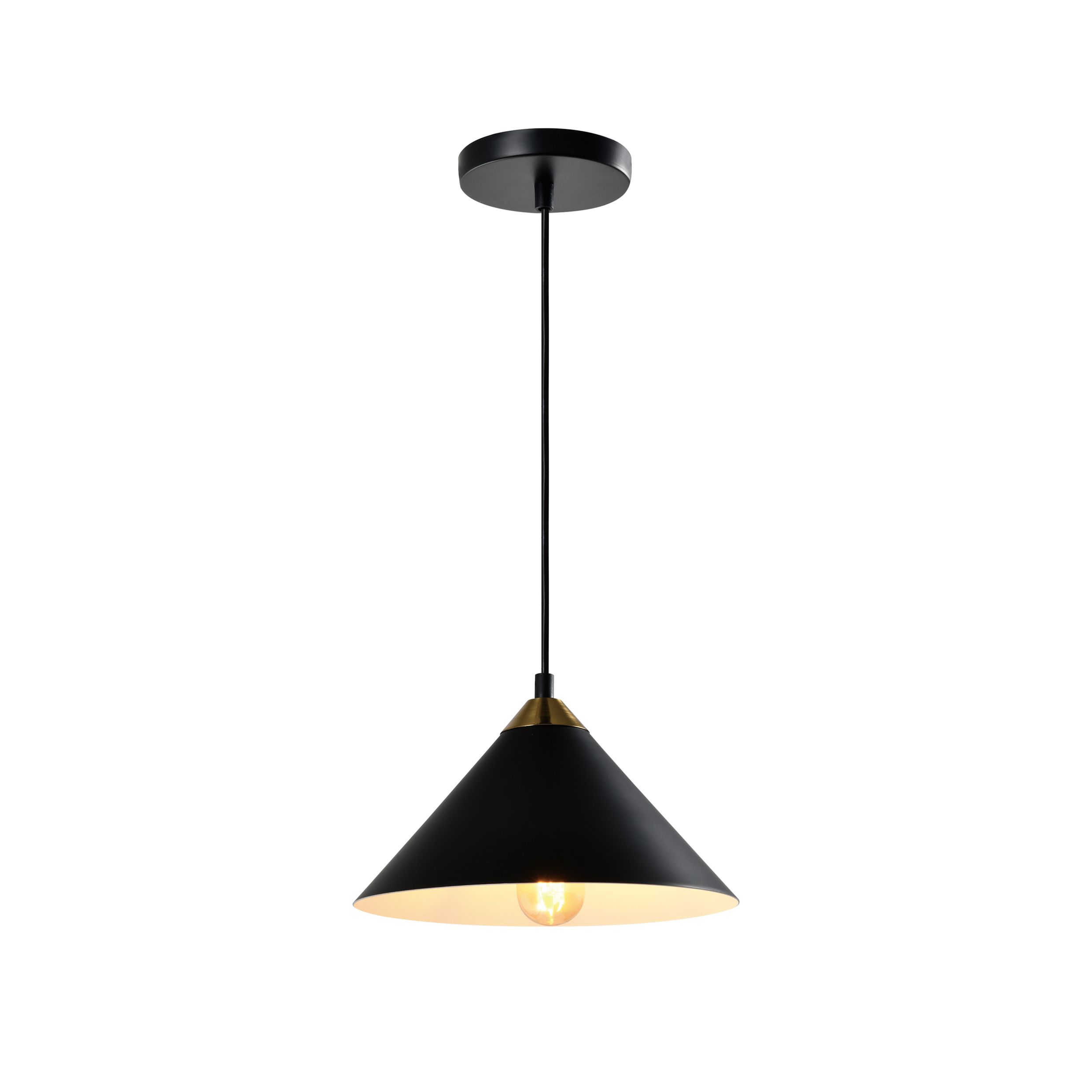 QUVIO Hanglamp Retro – Kegelformaat, Zwart met Gouden Kop, Dimbaar, 25 cm