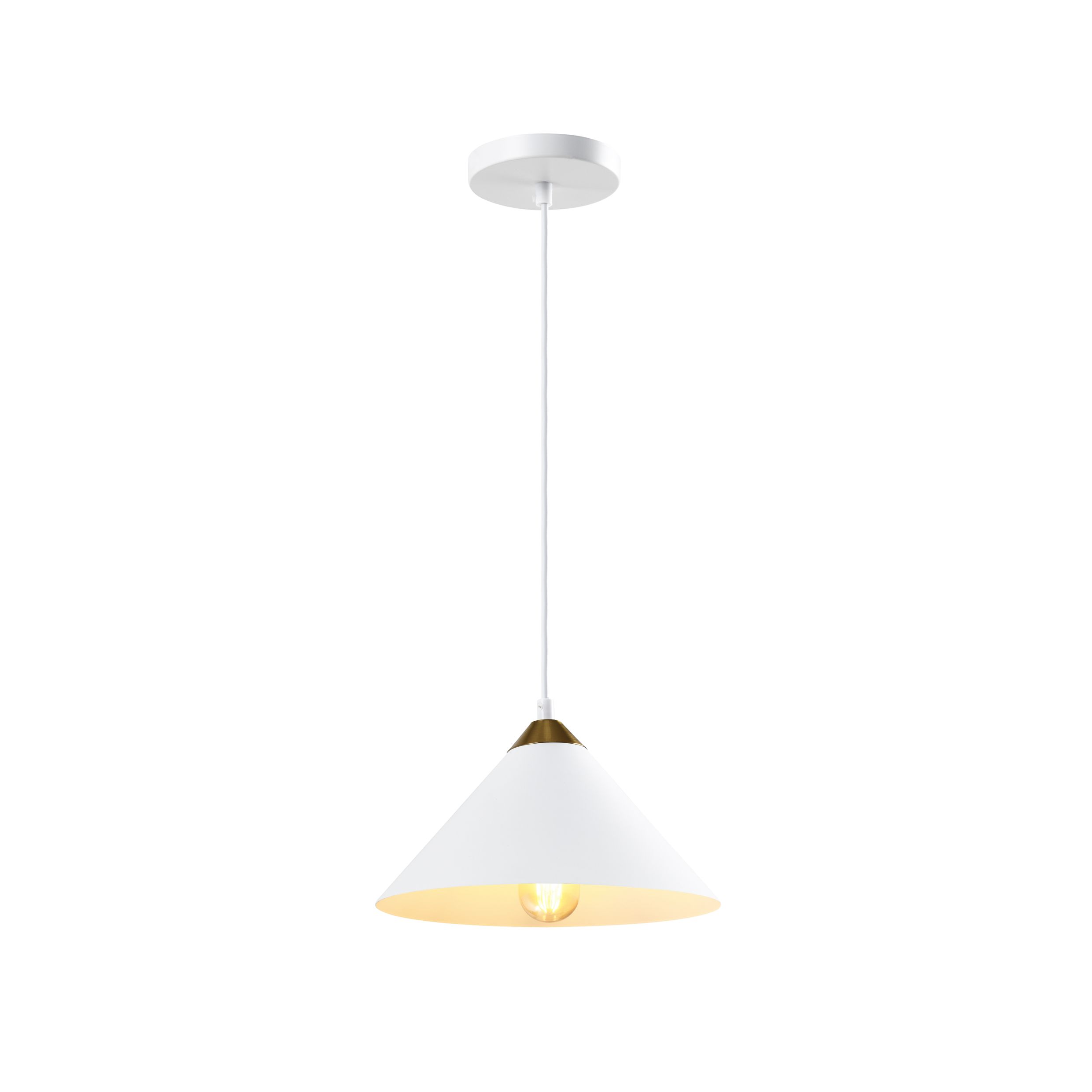 QUVIO Hanglamp Retro Kegelvorm – Witte lamp met gouden top (25 cm)