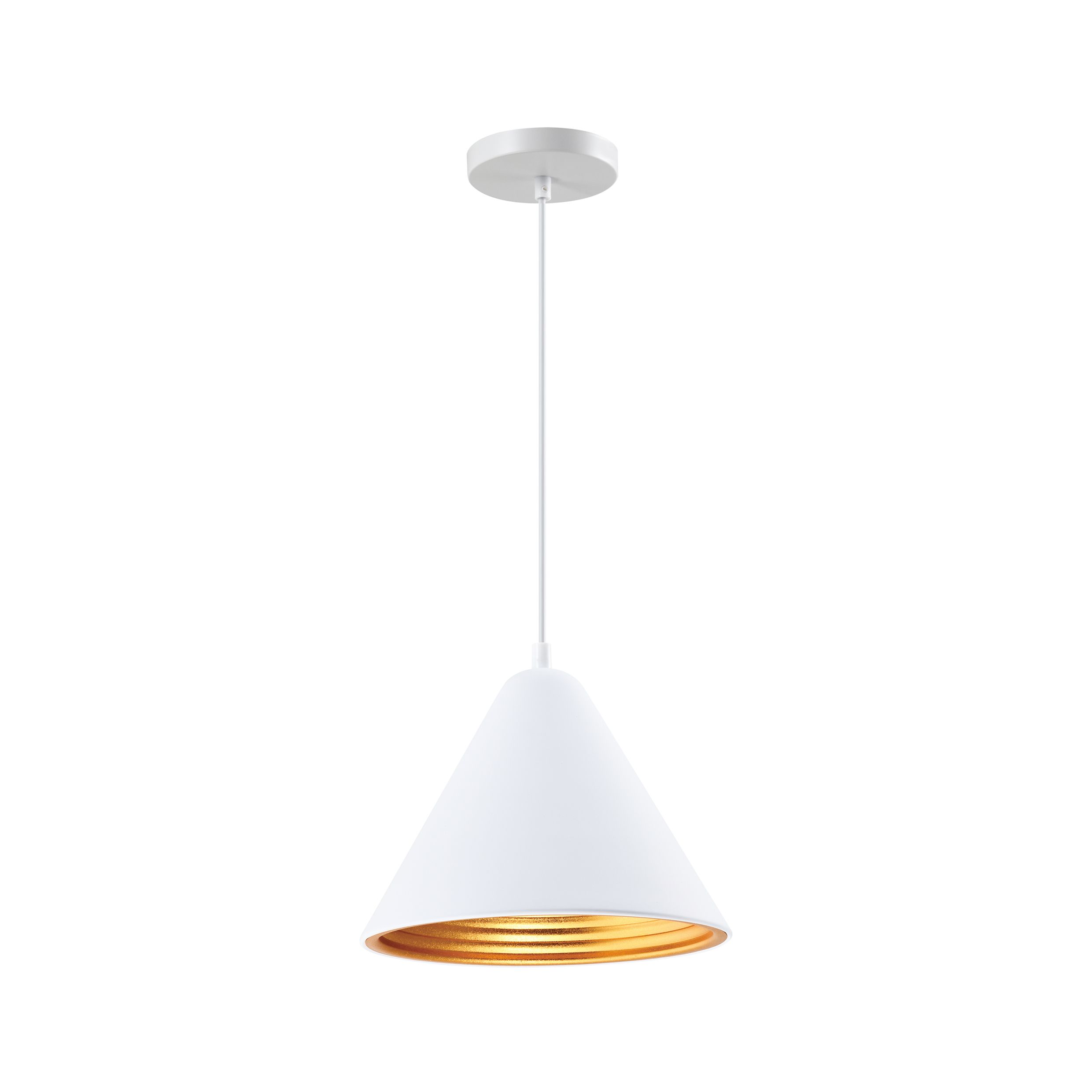 QUVIO Hanglamp Retro – Kegelwit met Gouden Binnenkant, 24 cm