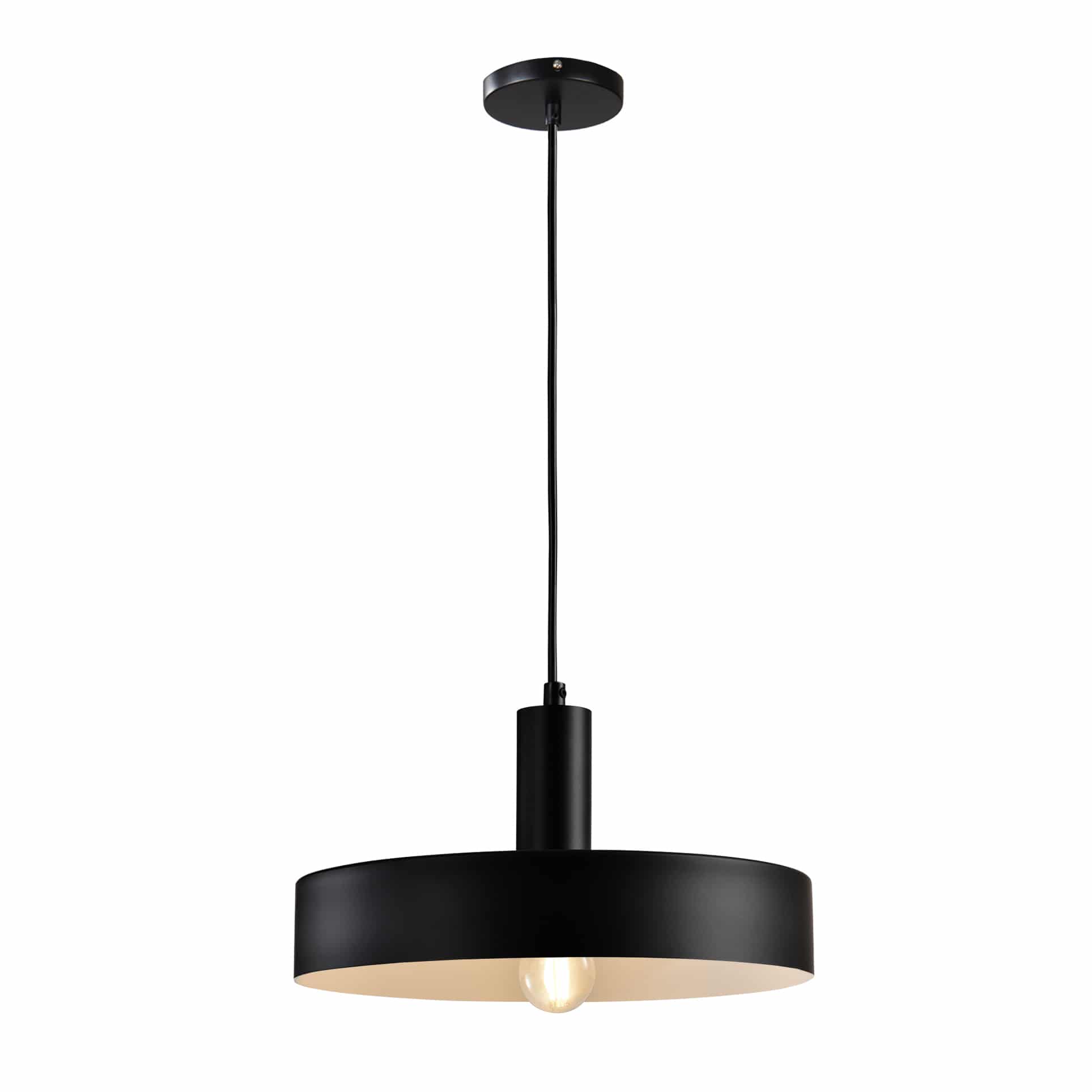 QUVIO Hanglamp Retro – Zwarte Platte Aluminium Lamp 30 cm