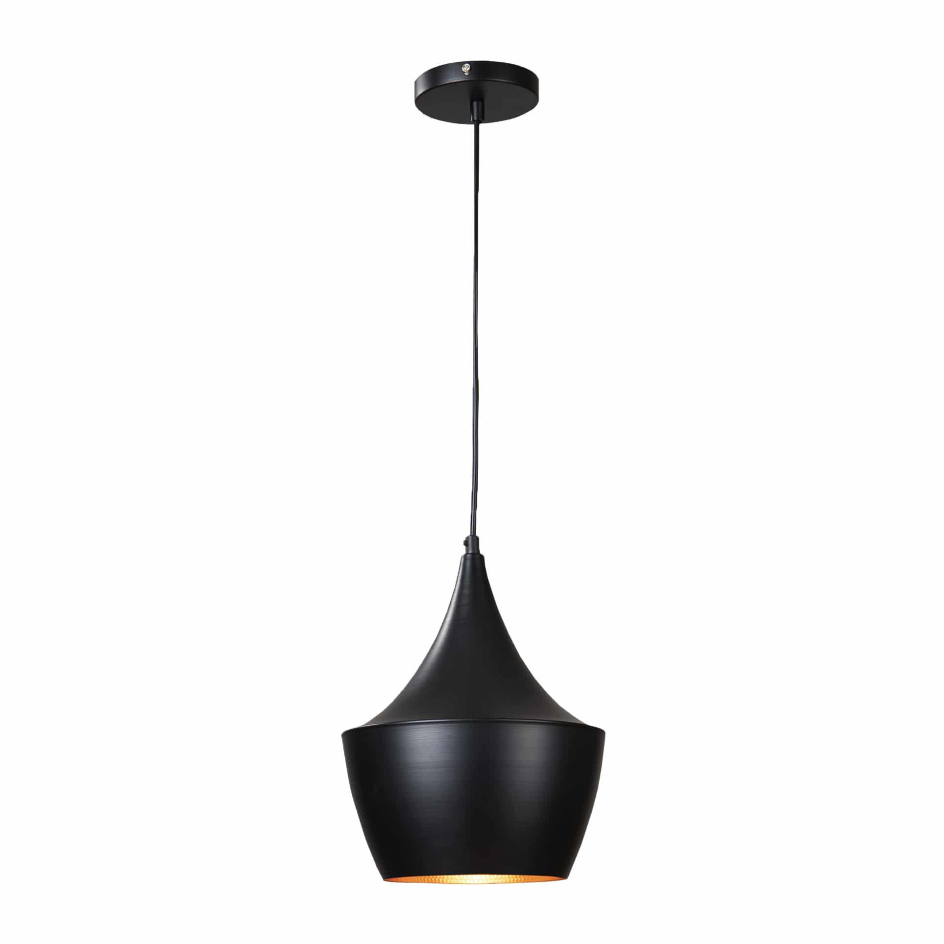 QUVIO Hanglamp Rond met Koperen Binnenkant – Moderne Zwarte Designlamp 25 cm