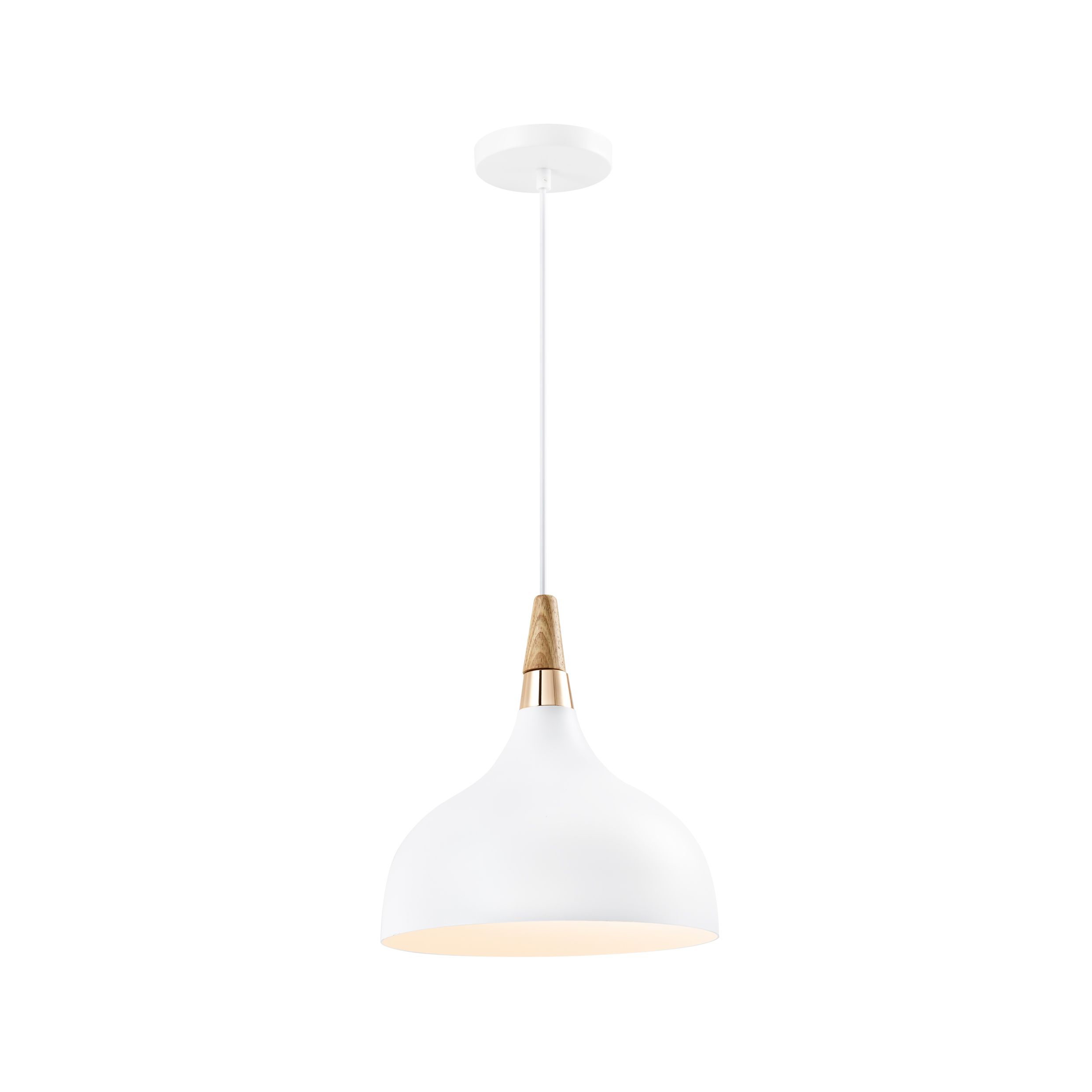 QUVIO Hanglamp Scandinavisch – Elegante witte hanglamp met houten kap en dimbare lichtbron
