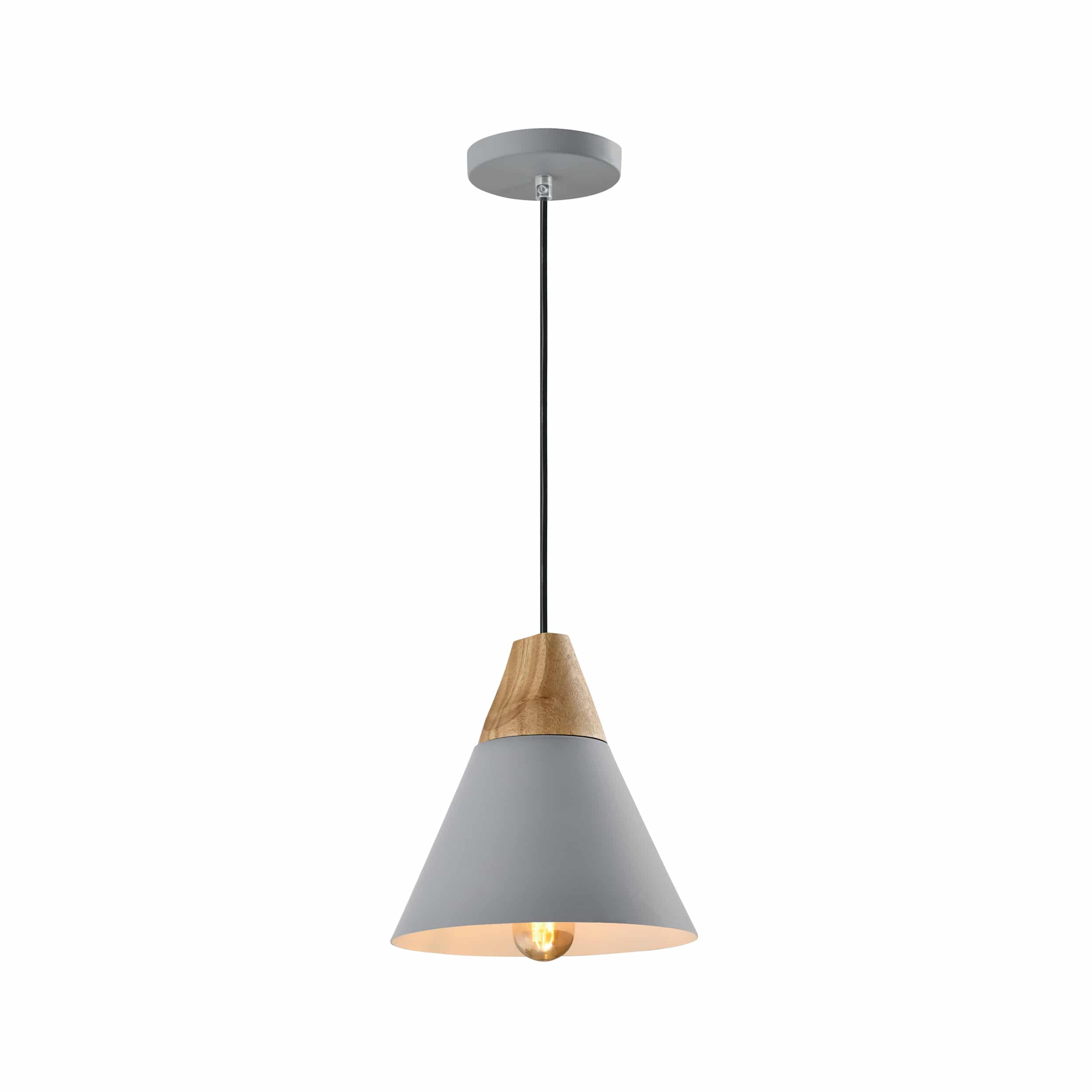 Quvio Hanglamp Scandinavisch – Grijze Kegellamp met Houten Kop
